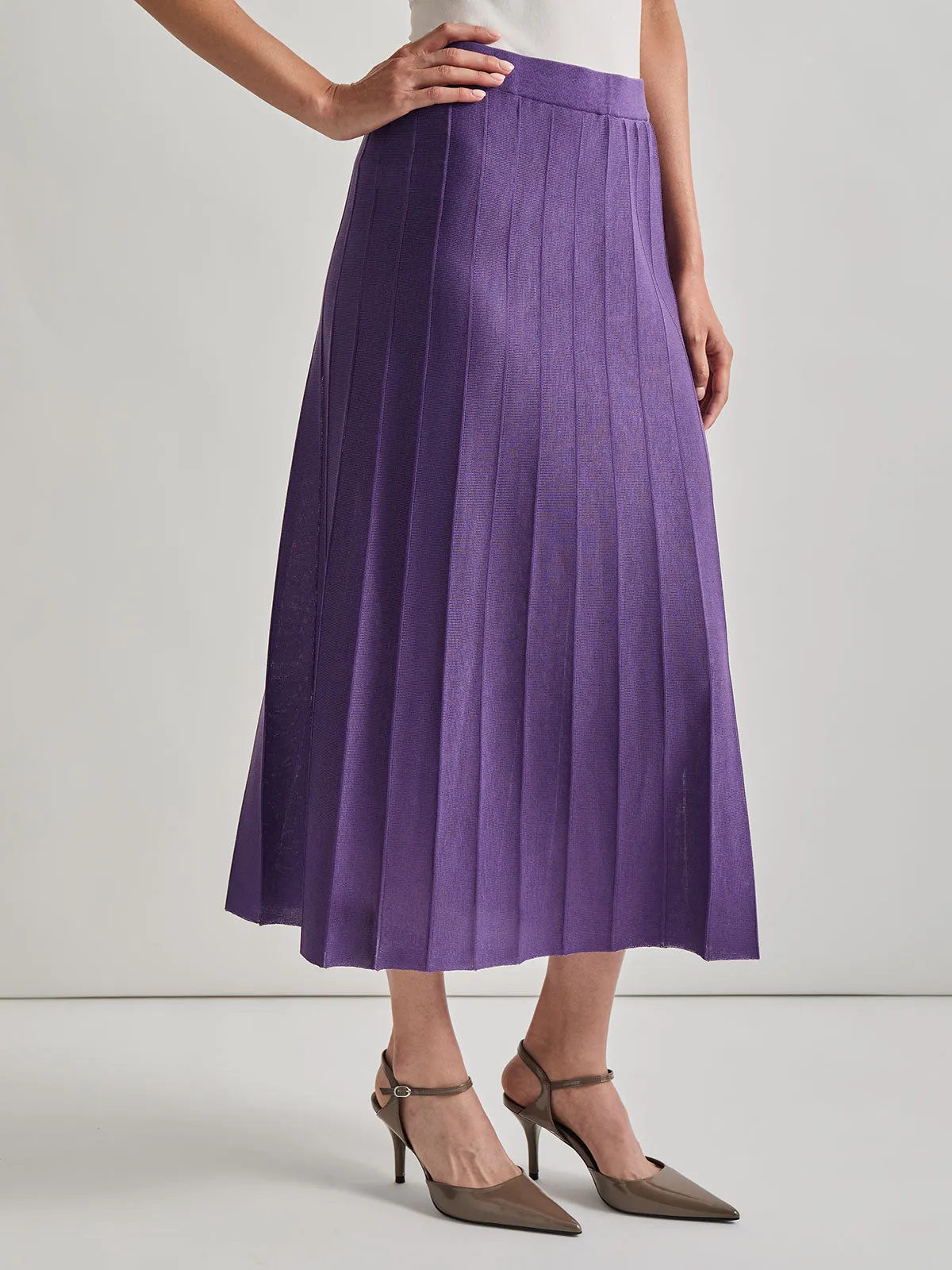 A-Line Tonal Spaced Rib Knit Maxi Skirt