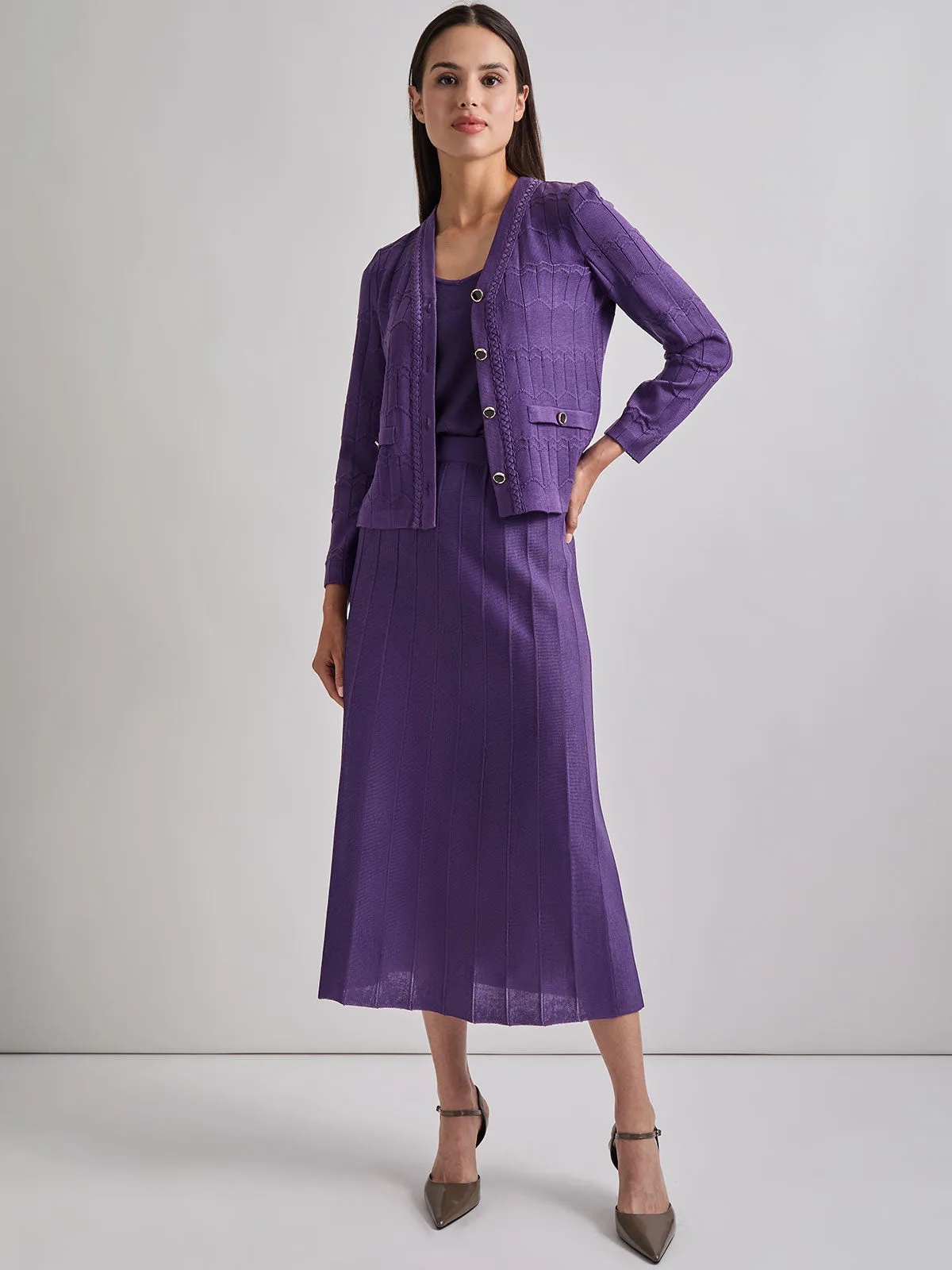 A-Line Tonal Spaced Rib Knit Maxi Skirt