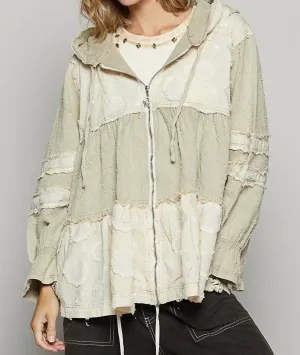 A - Line Zip Up Hoodie With Lace In Beige