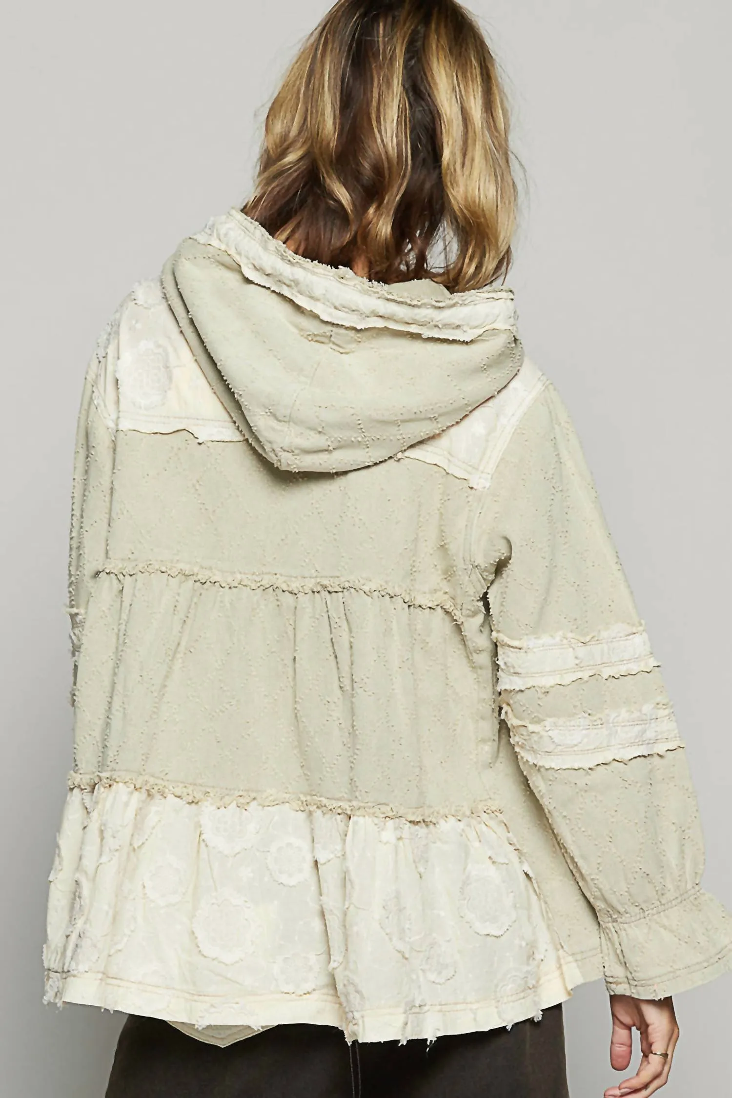 A - Line Zip Up Hoodie With Lace In Beige