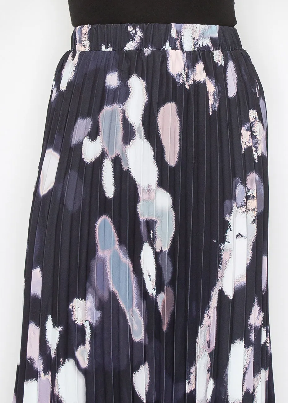 Abstract Pleated Black Midi Skirt