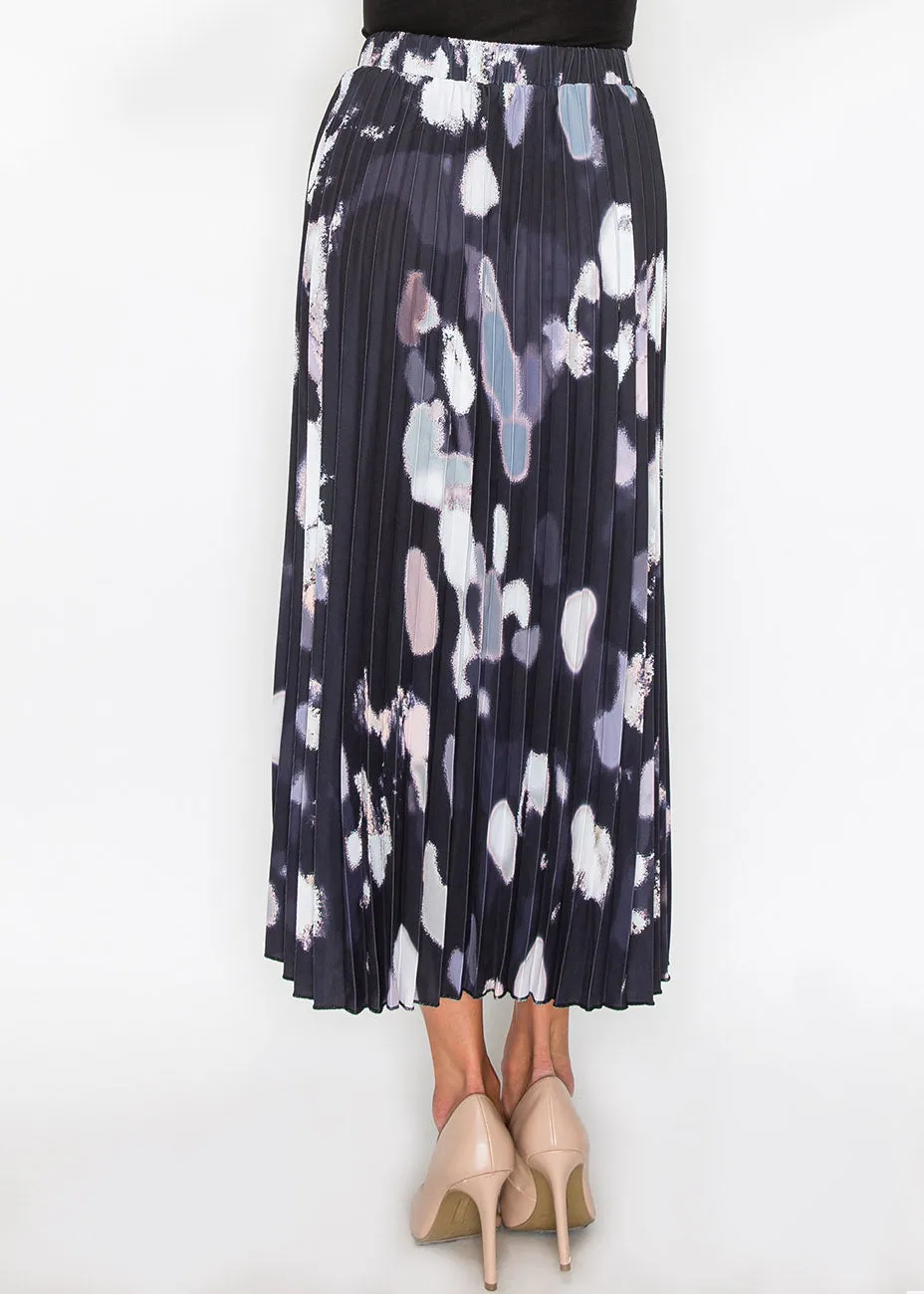 Abstract Pleated Black Midi Skirt
