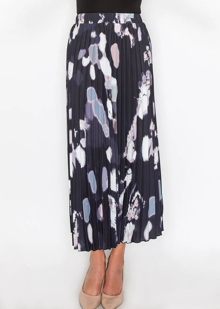 Abstract Pleated Black Midi Skirt