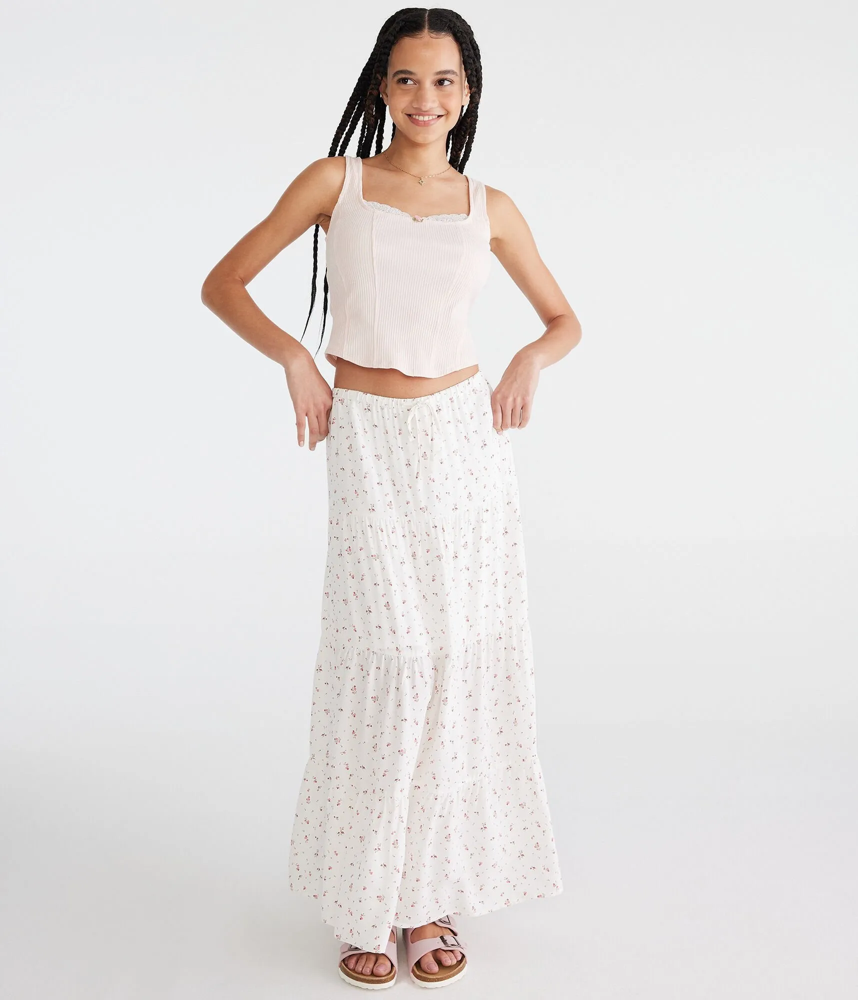 Aeropostale Floral Tiered Maxi Skirt