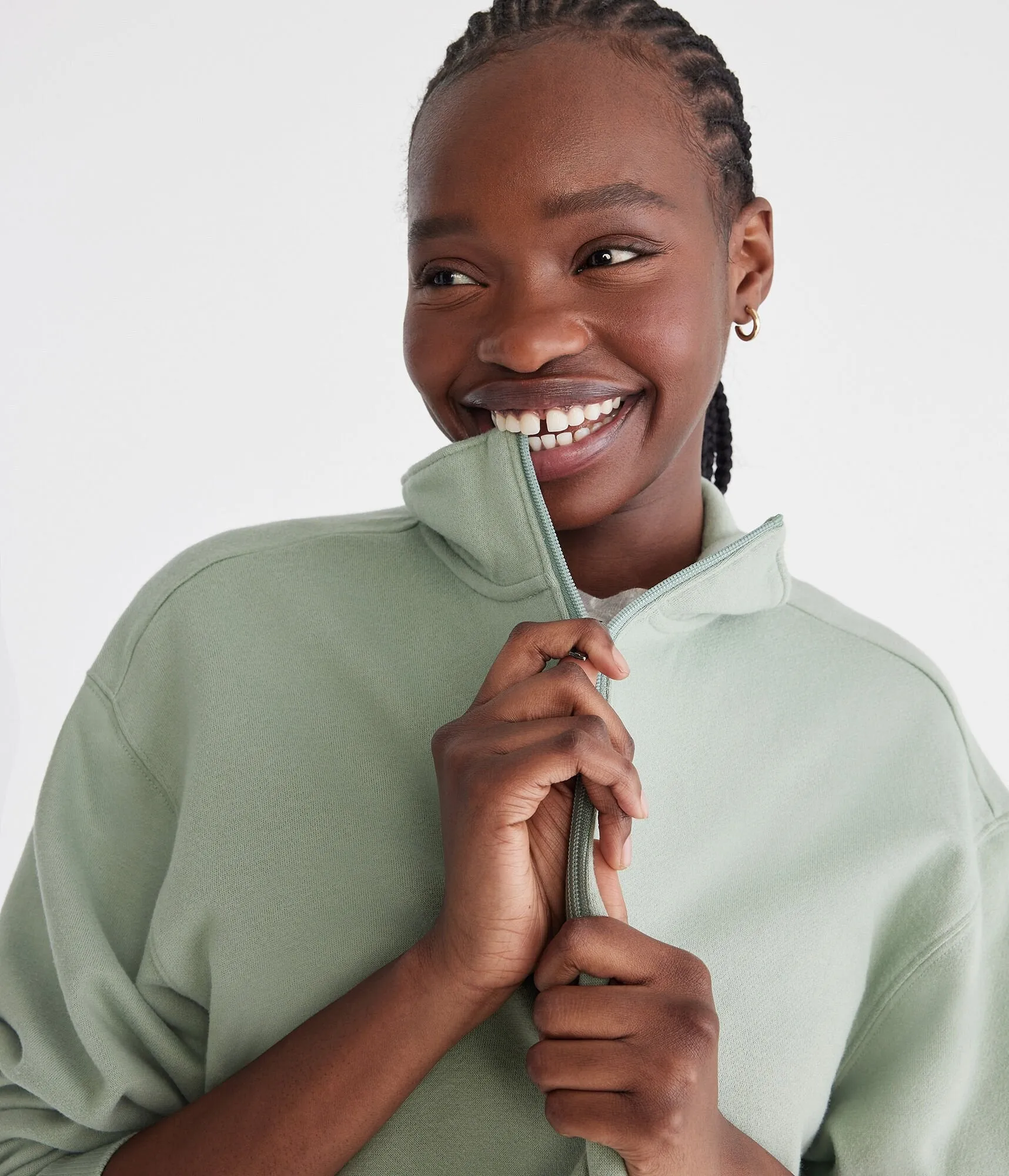 Aeropostale Solid Oversized Quarter-Zip Sweatshirt