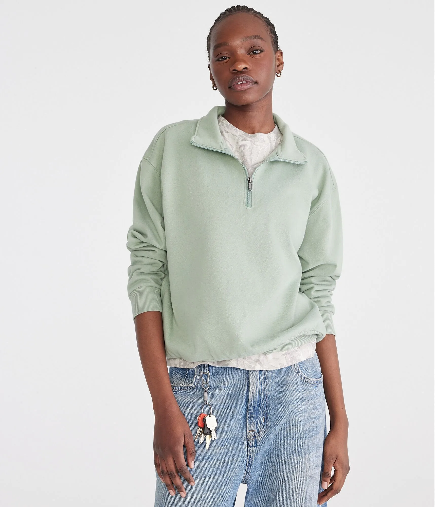 Aeropostale Solid Oversized Quarter-Zip Sweatshirt