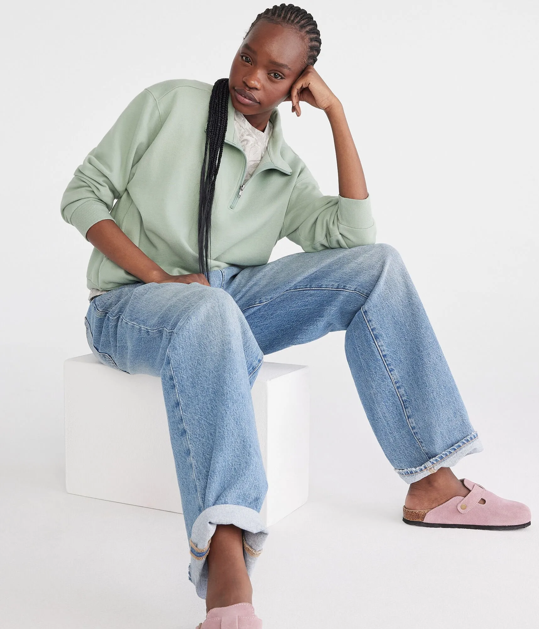 Aeropostale Solid Oversized Quarter-Zip Sweatshirt
