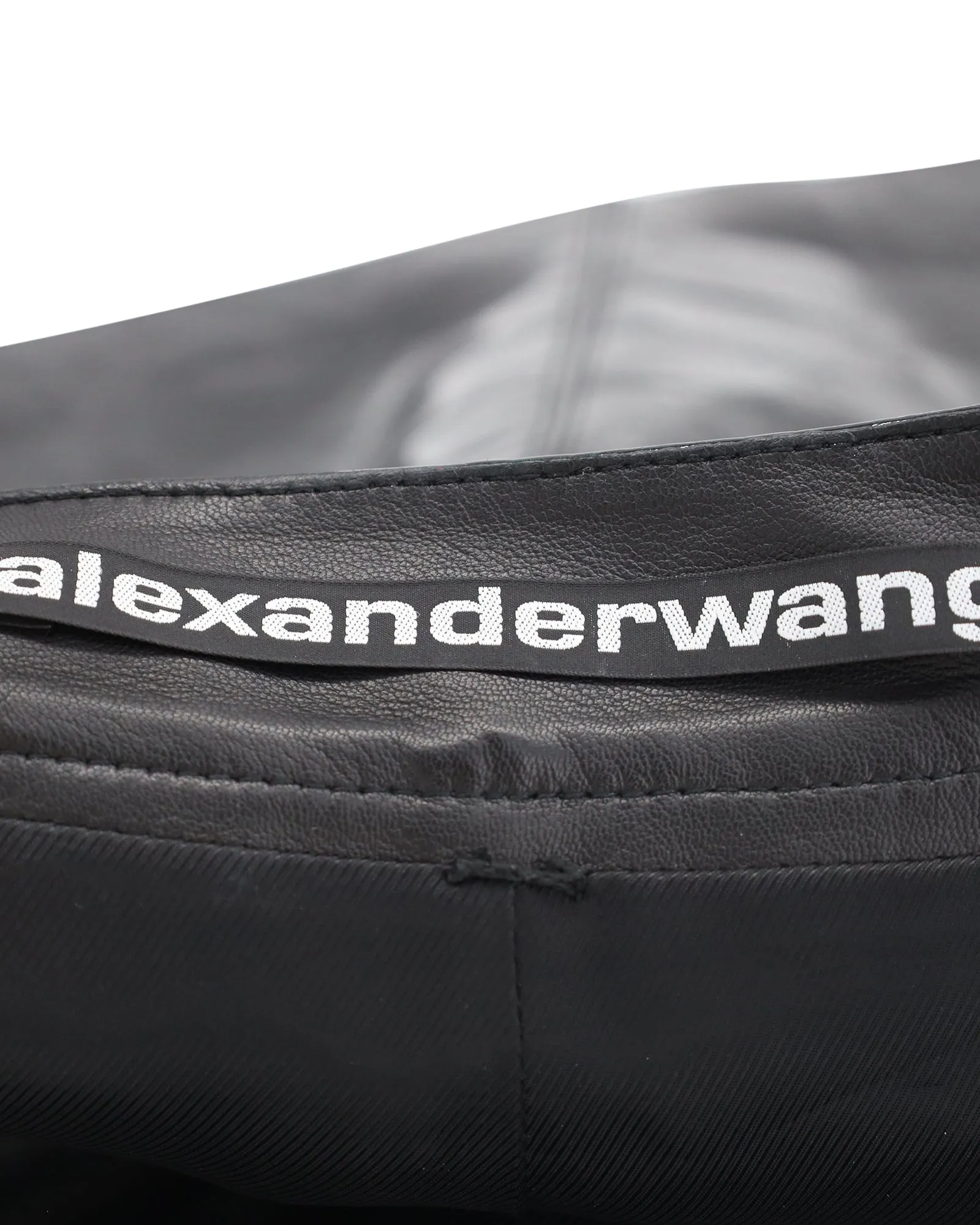 Alexander Wang Asymmetric Mini Skirt in Black Croc-Effect Calfskin Leather