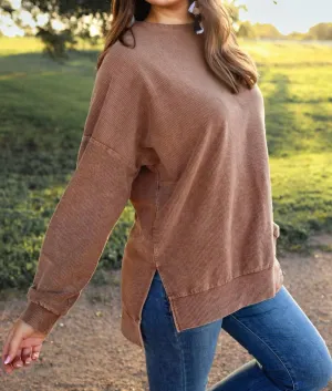 Alexis Corded Pullover Chocolate In Brown