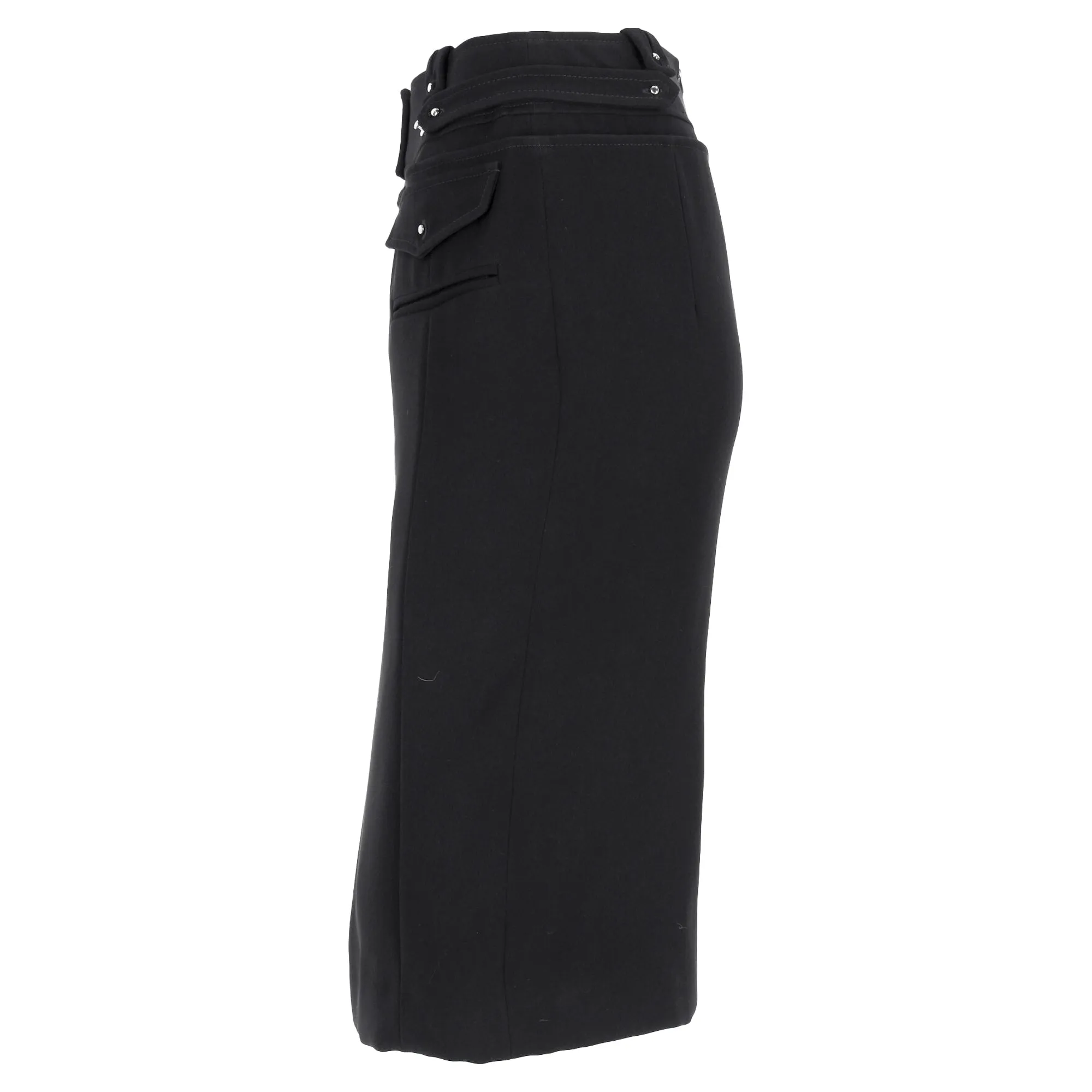 Altuzarra Waistband Detail Midi Pencil Skirt in Black Polyester