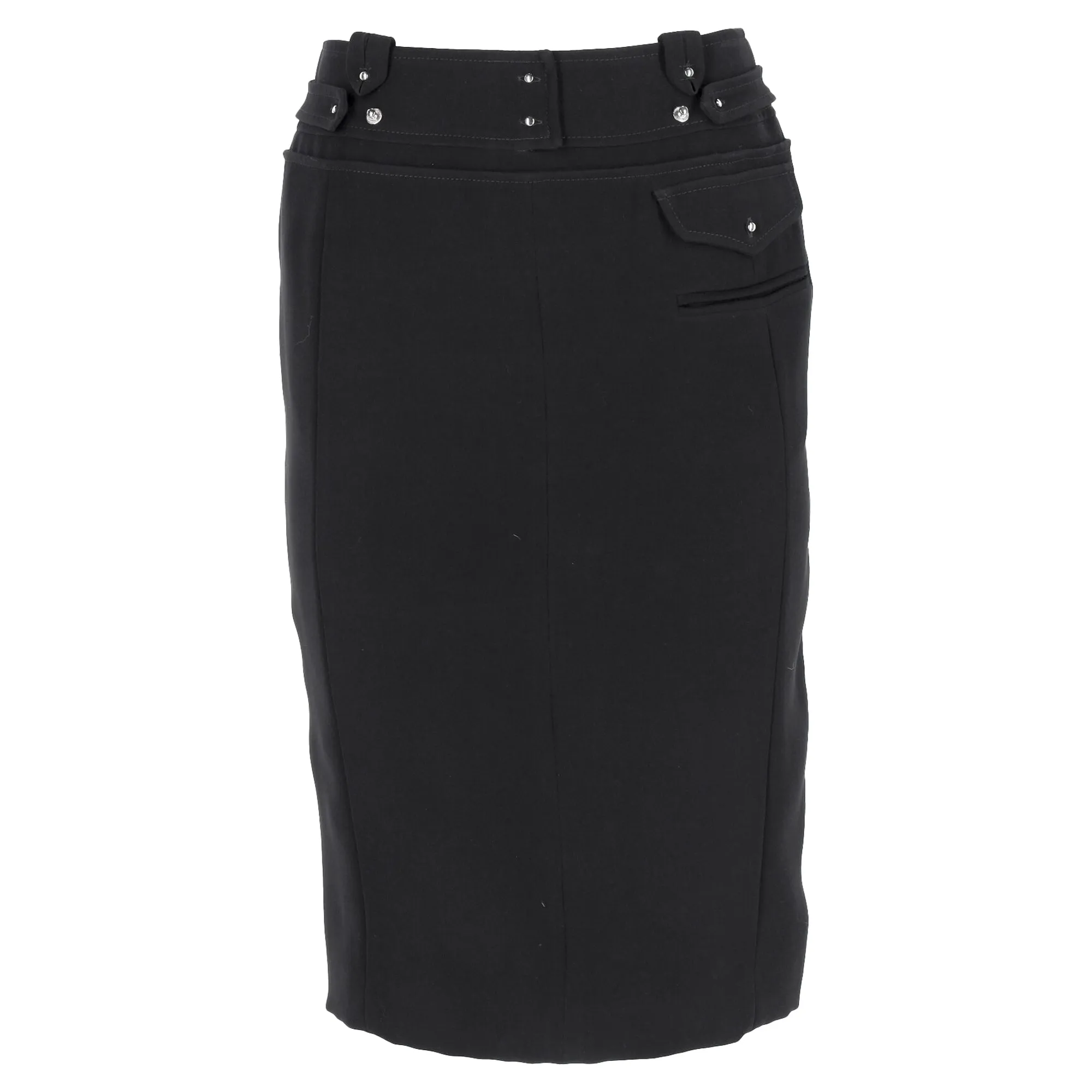 Altuzarra Waistband Detail Midi Pencil Skirt in Black Polyester