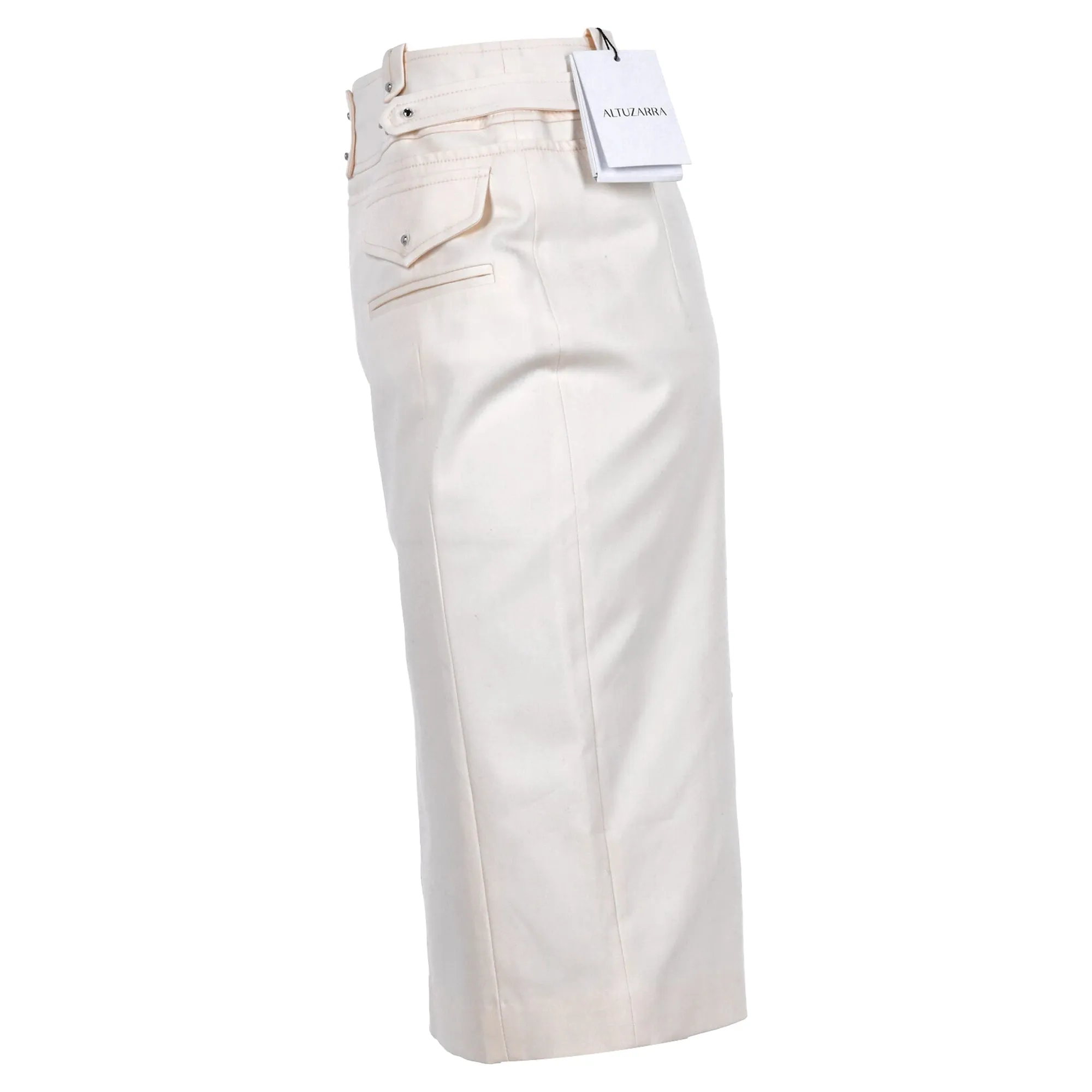 Altuzarra Waistband Detail Midi Pencil Skirt in White Cotton