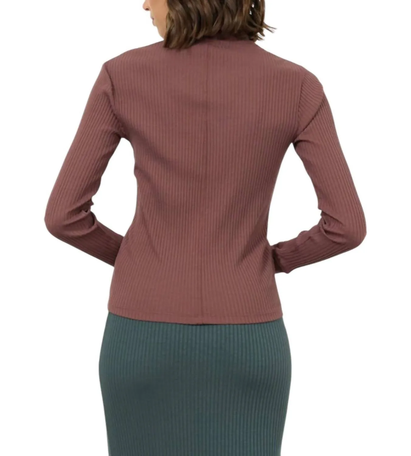Andre Long Sleeve Snap Turtleneck Top In Hazelnut