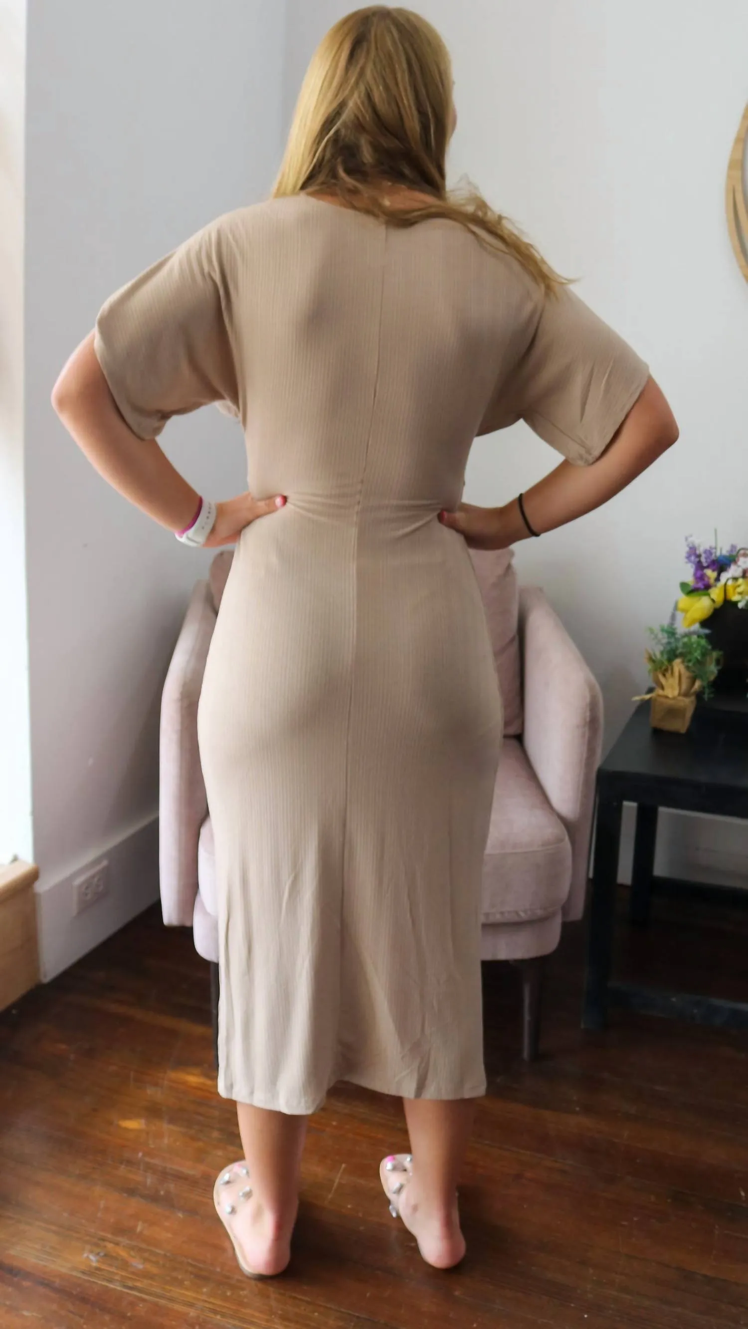 Angelina Twisted Dress In Taupe