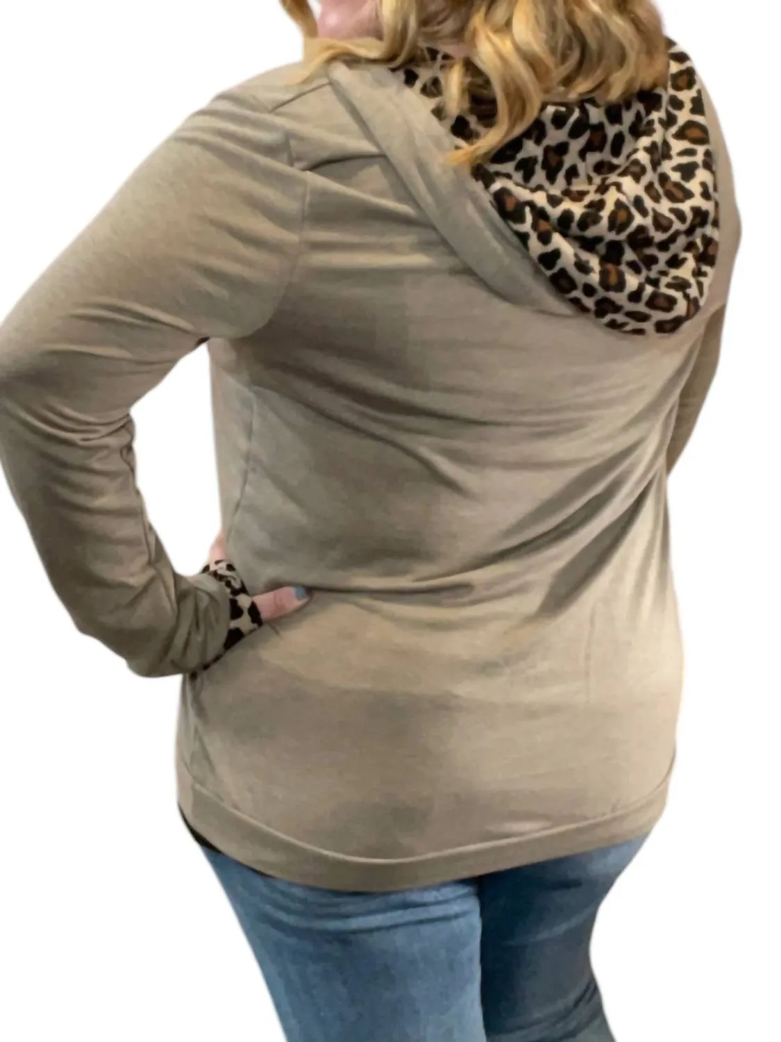 Animal Print Kangaroo Pocket Hoodie In Olive