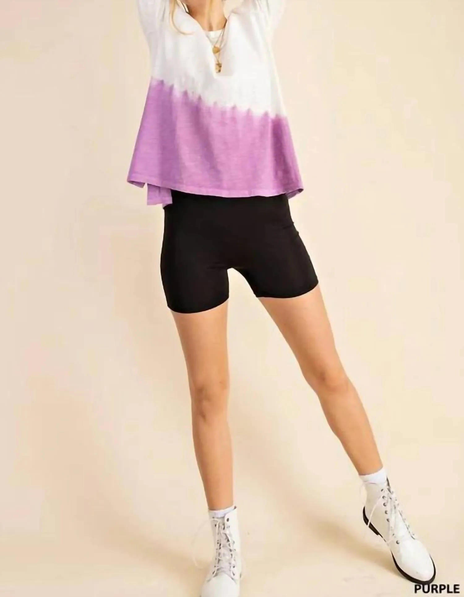 Asymmetric Dip Dye Tee Top In Purple