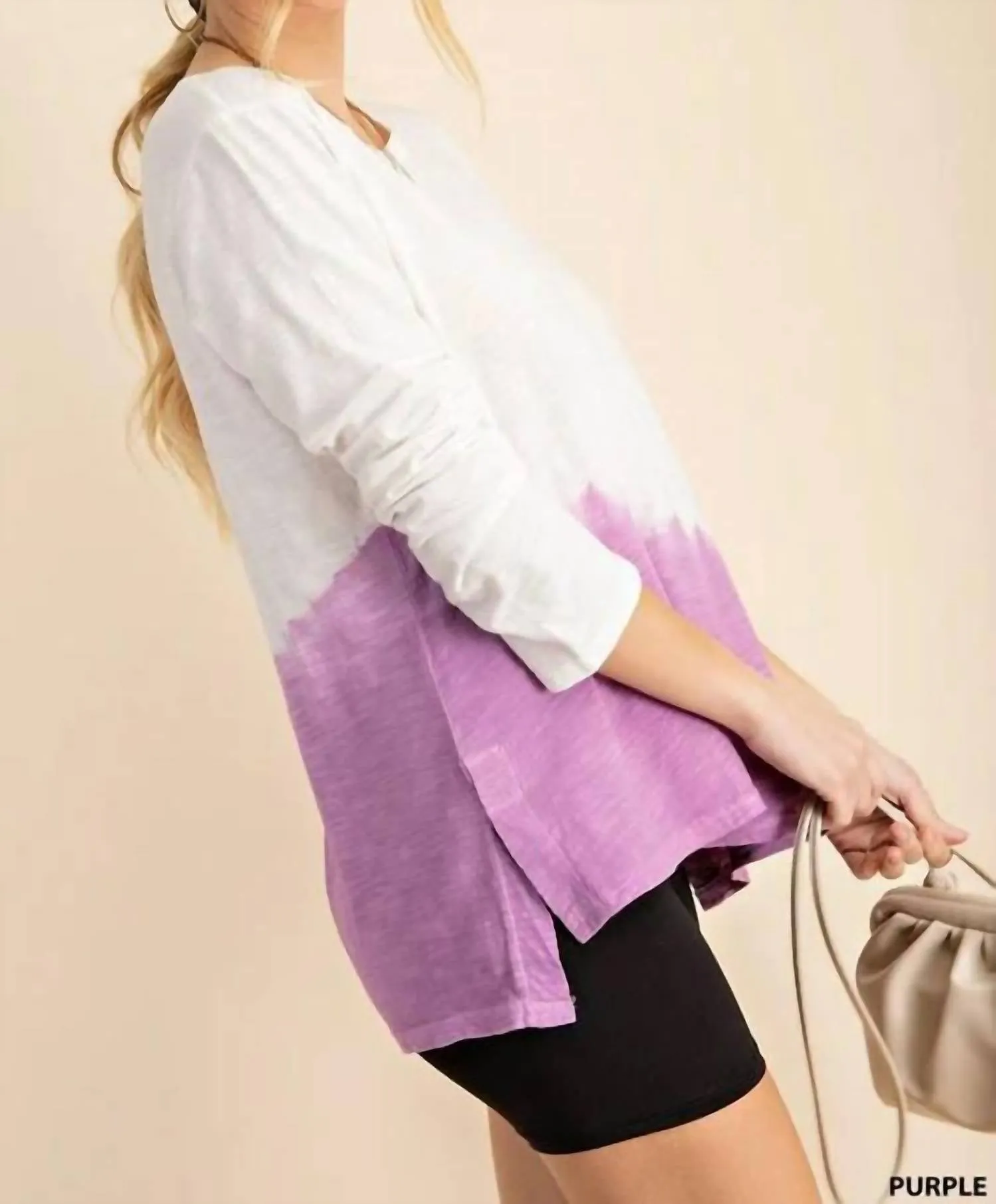 Asymmetric Dip Dye Tee Top In Purple