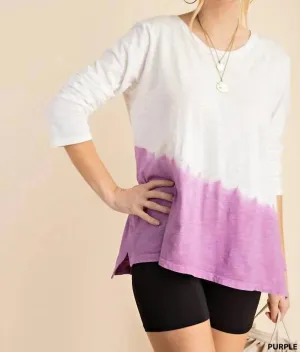 Asymmetric Dip Dye Tee Top In Purple