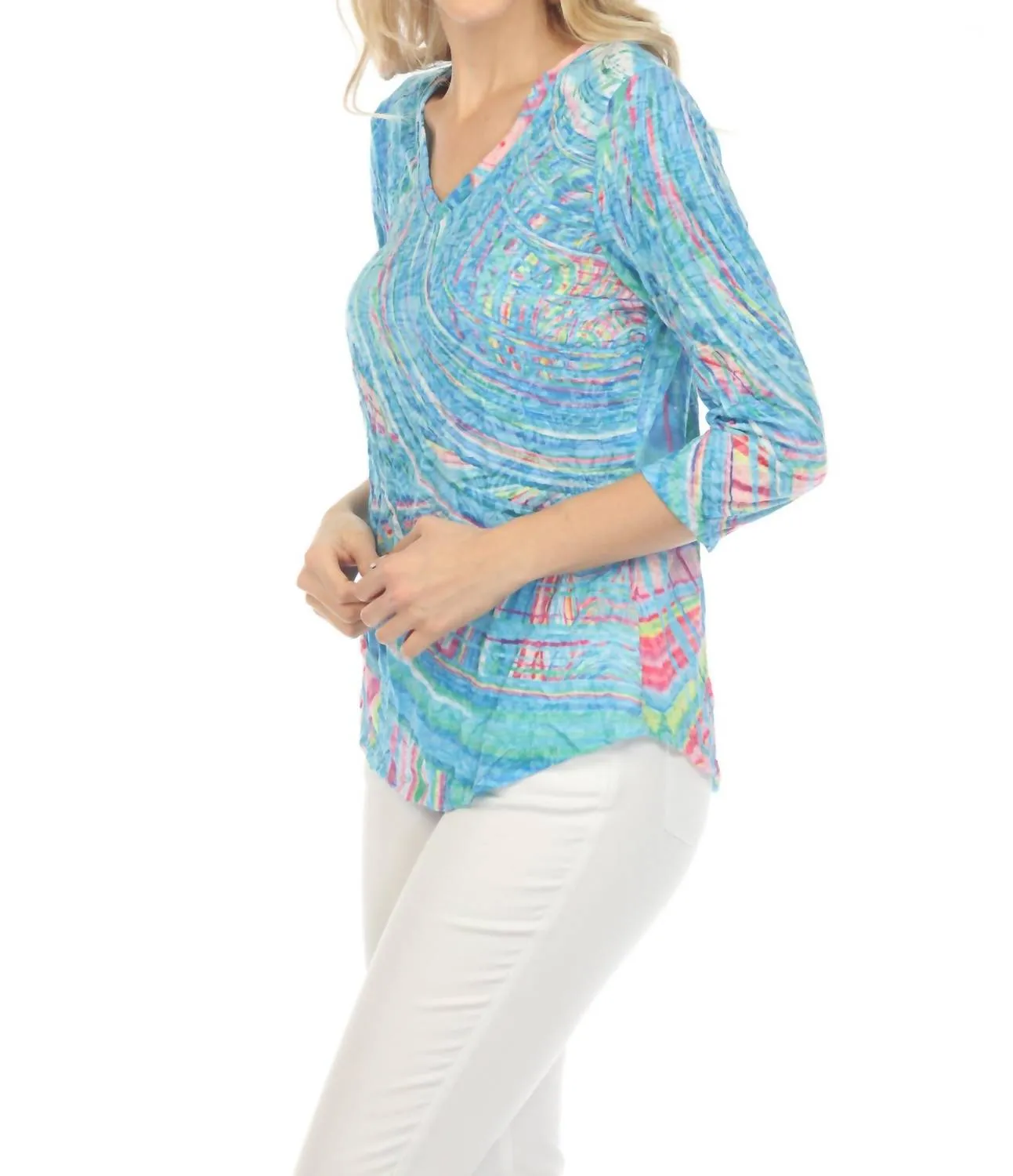 Aurora Swirl V-Neck Top In Blue