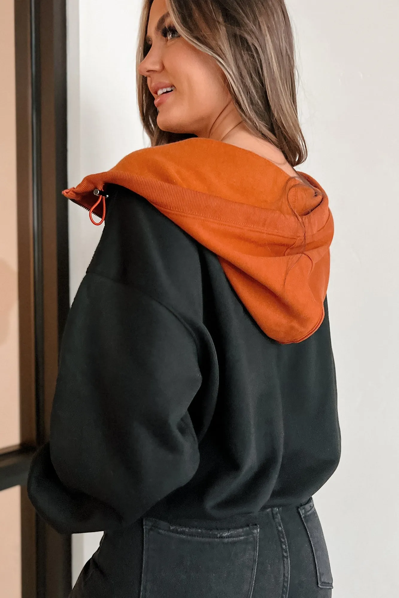 Autumn Splendor Colorblock Half-Zip Hoodie (Rust/Black)