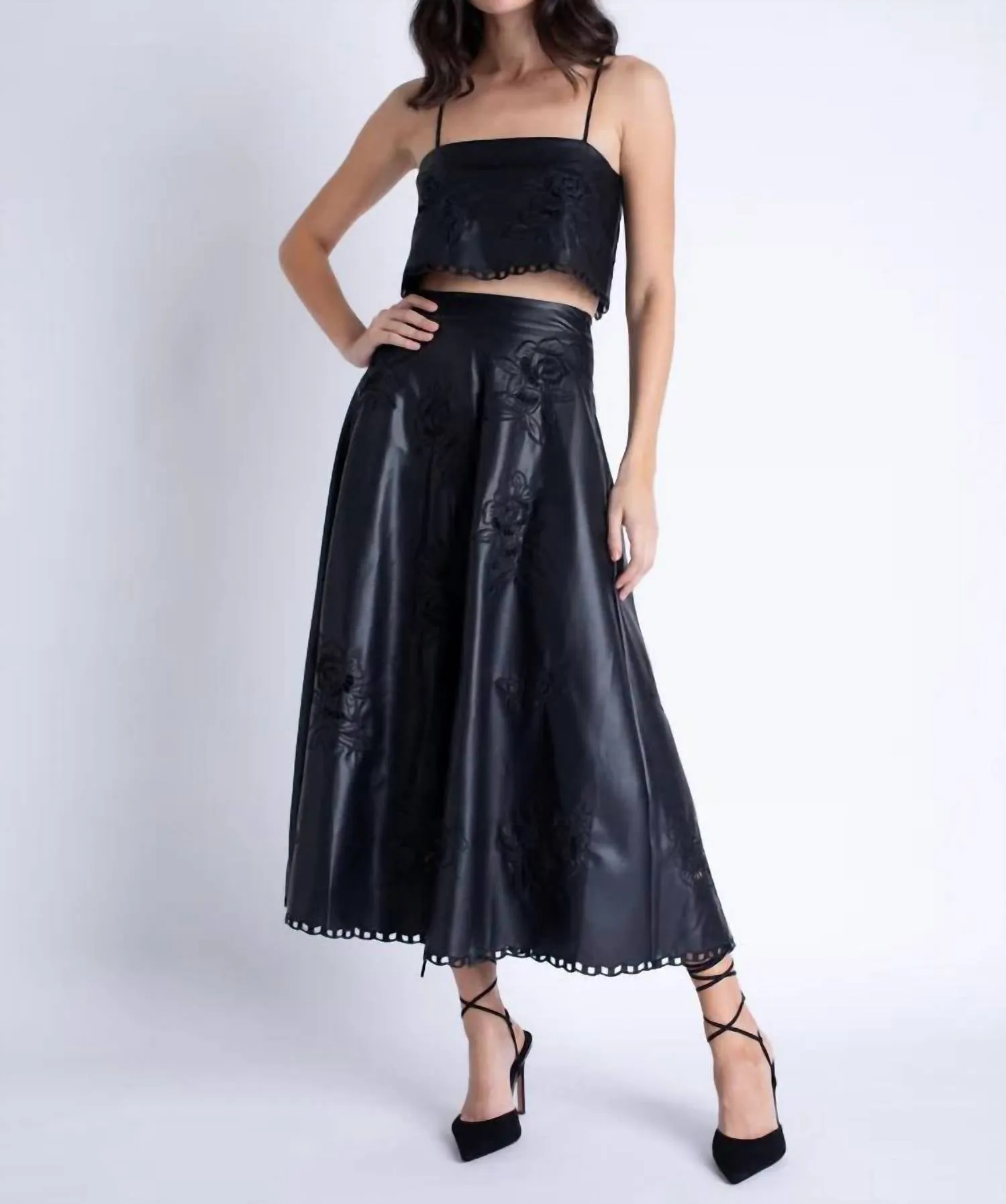 Ava Vegan Leather Skirt In Black