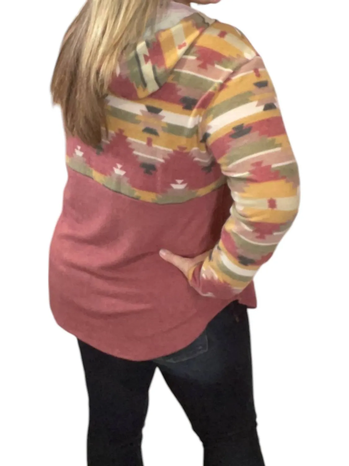 Aztec Hoodie In Burgundy