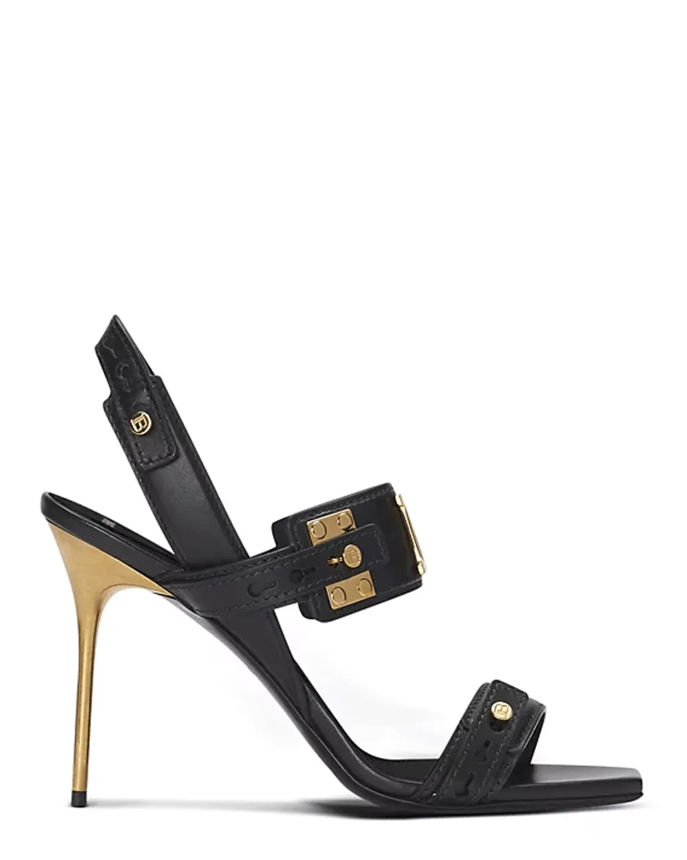 B-Buzz Leather Sandal in Noir and Gold
