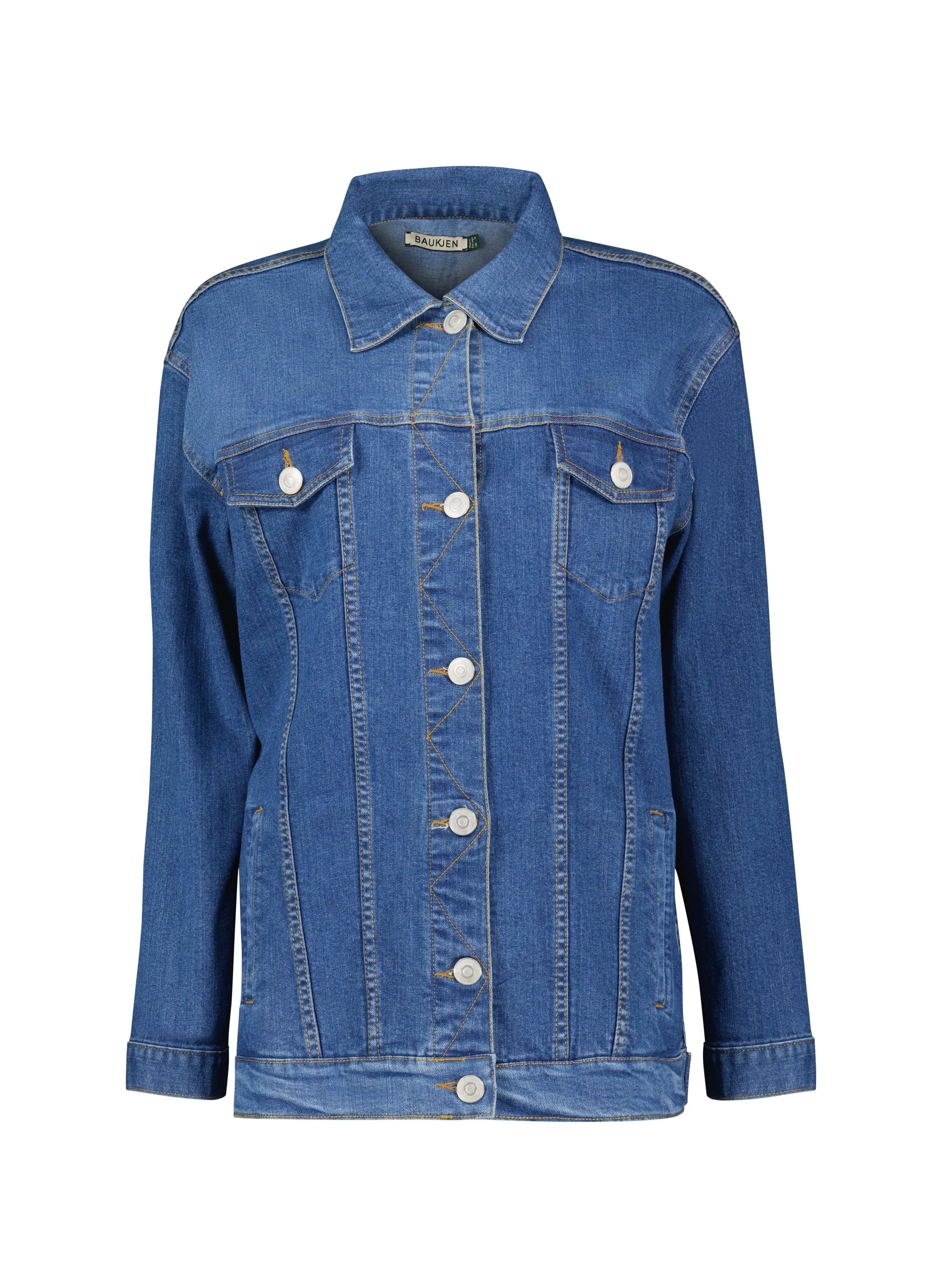 Baukjen Organic Cotton Longline Denim Jacket | Washed Indigo