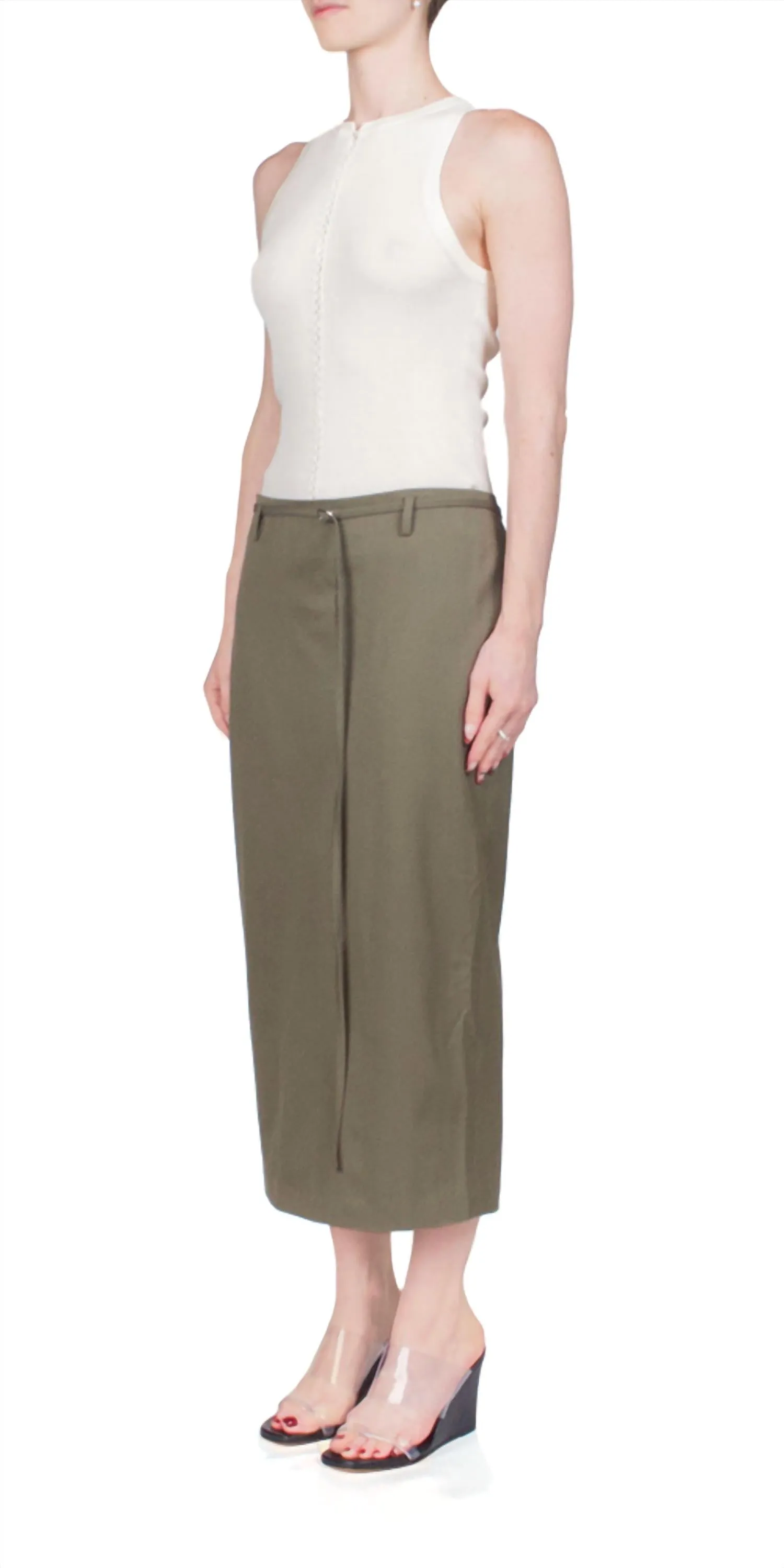 Belted Pencil Skirt In Kelp