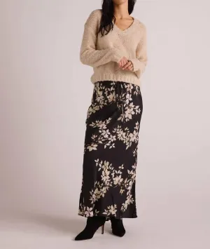 Bias Skirt In Ivory Black Floral