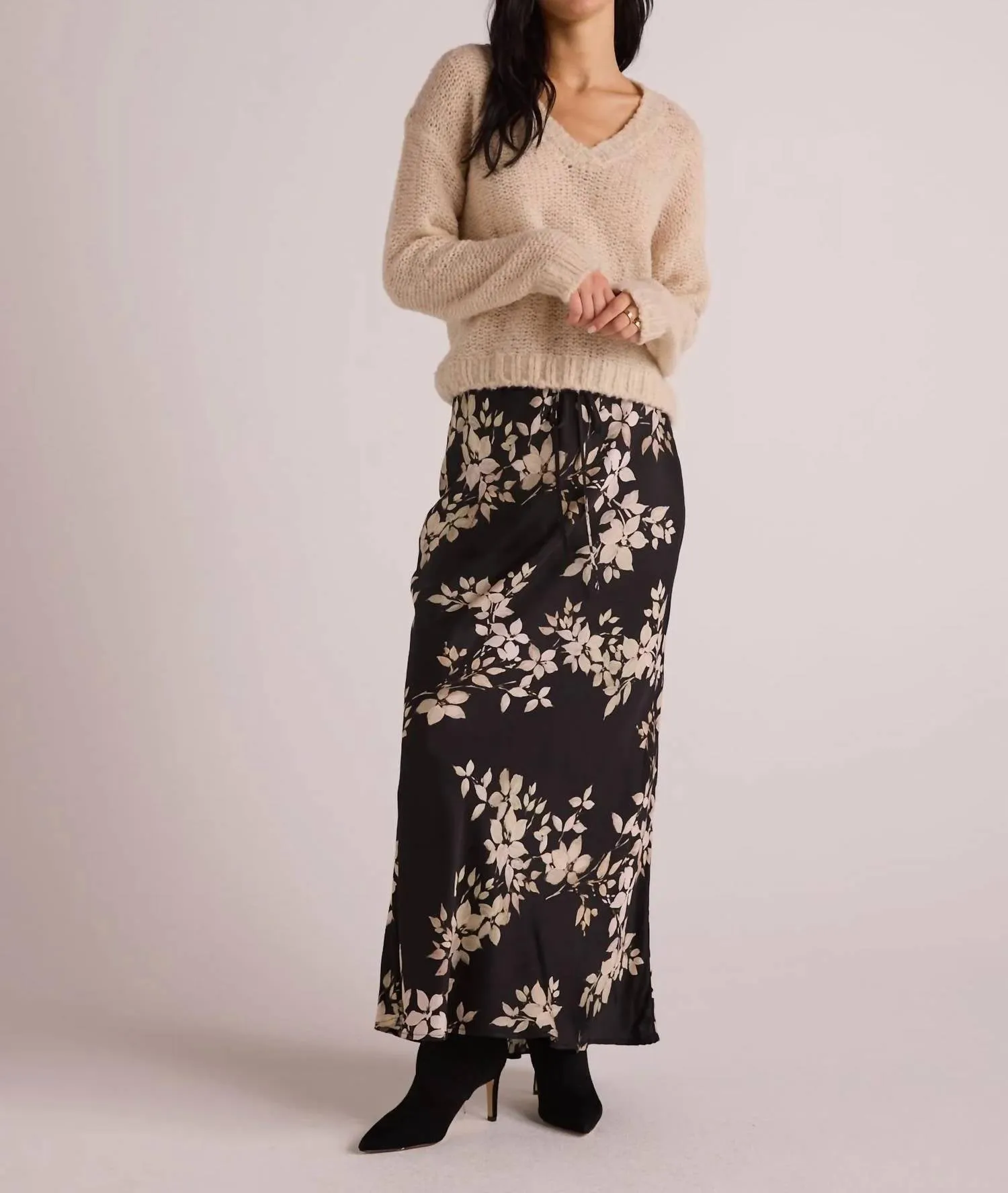 Bias Skirt In Ivory Black Floral