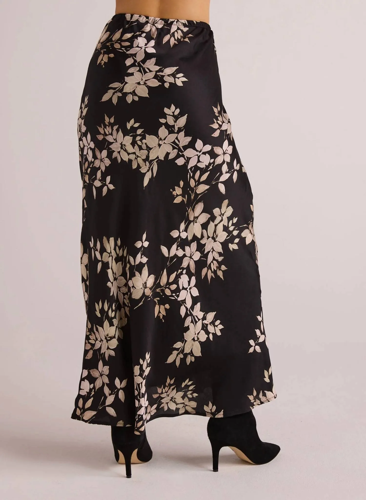 Bias Skirt In Ivory Black Floral