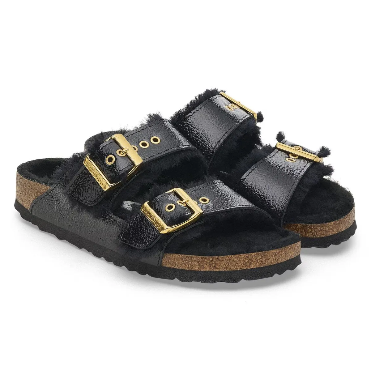Birkenstock Women's Arizona Shearling Eyelets Naplak Black Patent Leather
