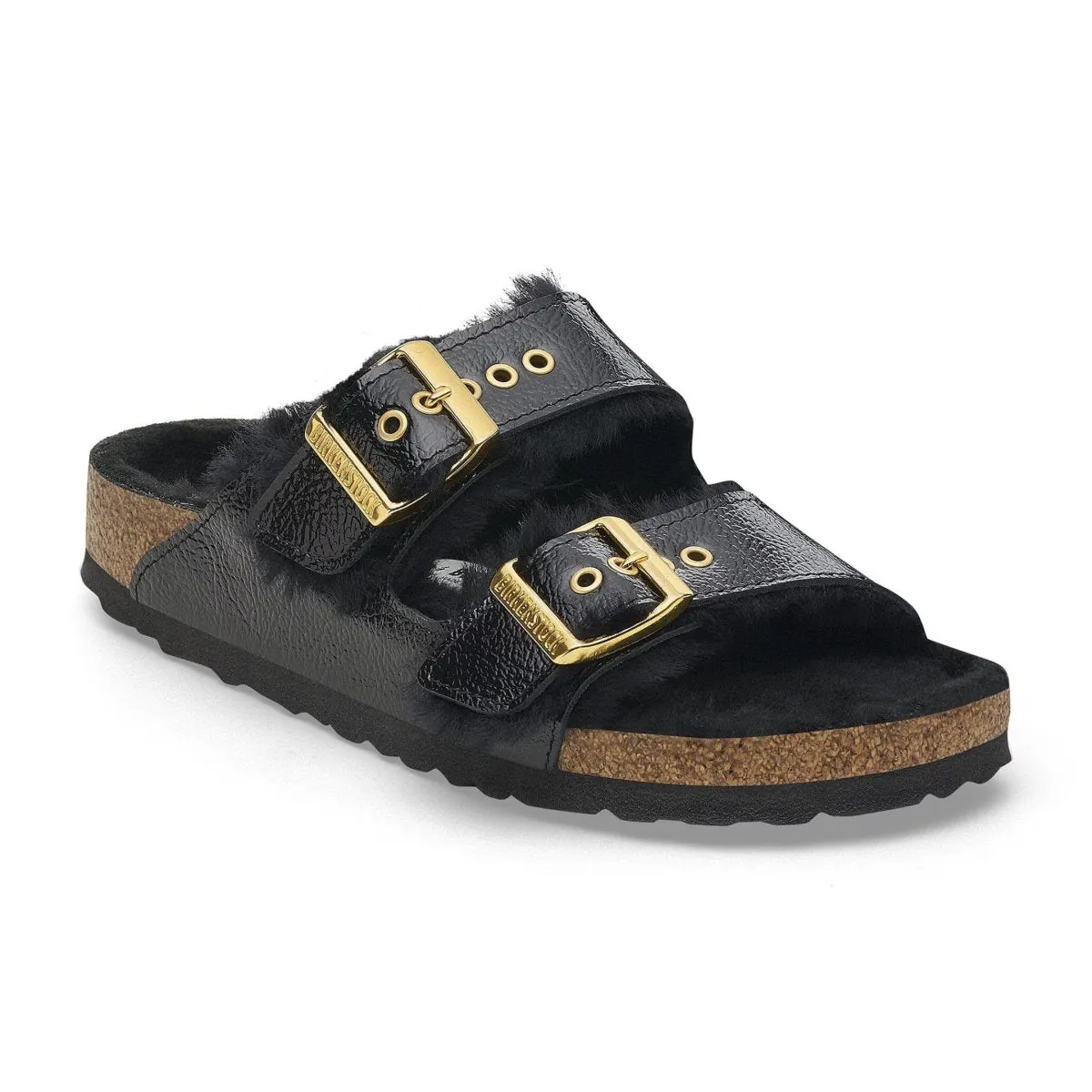 Birkenstock Women's Arizona Shearling Eyelets Naplak Black Patent Leather