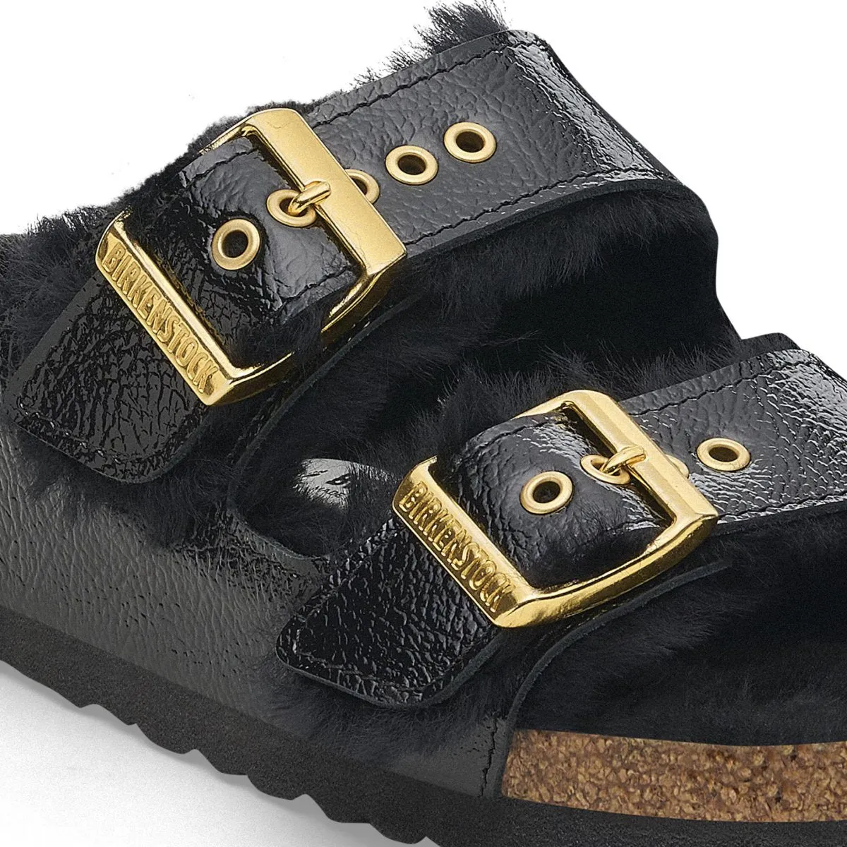 Birkenstock Women's Arizona Shearling Eyelets Naplak Black Patent Leather