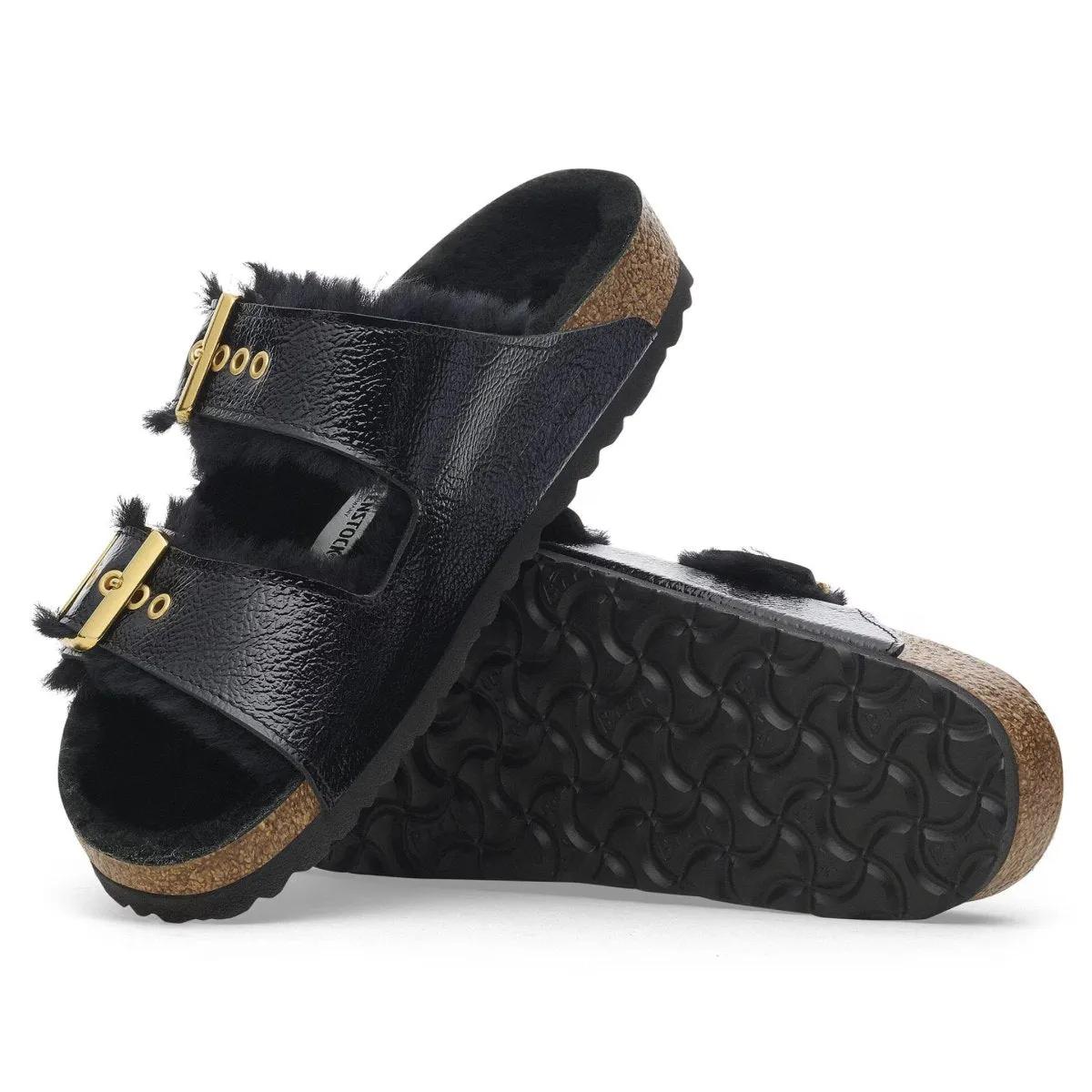Birkenstock Women's Arizona Shearling Eyelets Naplak Black Patent Leather
