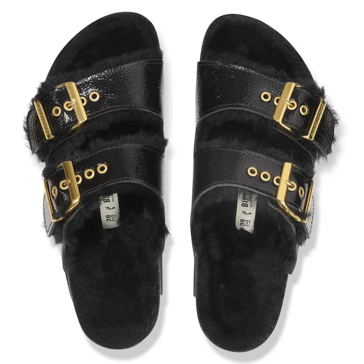 Birkenstock Women's Arizona Shearling Eyelets Naplak Black Patent Leather