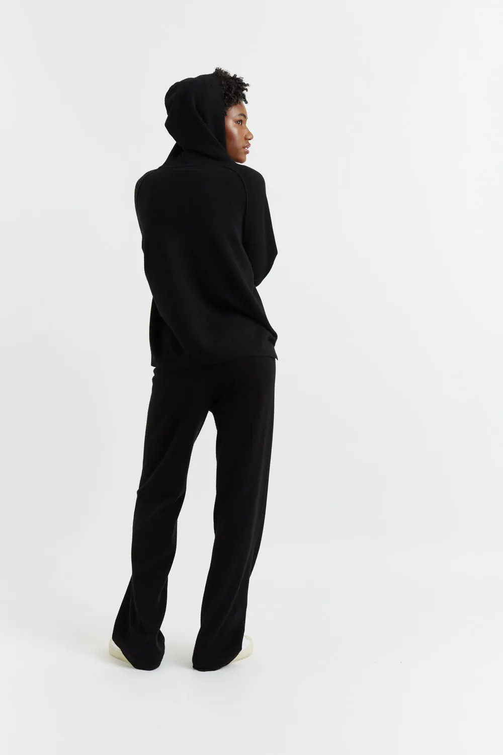 Black Wool-Cashmere Boxy Hoodie