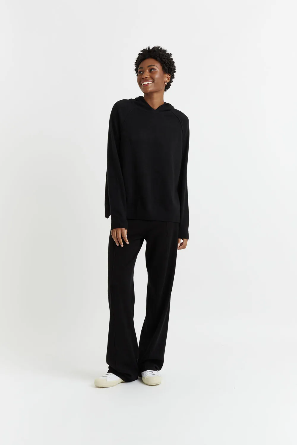 Black Wool-Cashmere Boxy Hoodie
