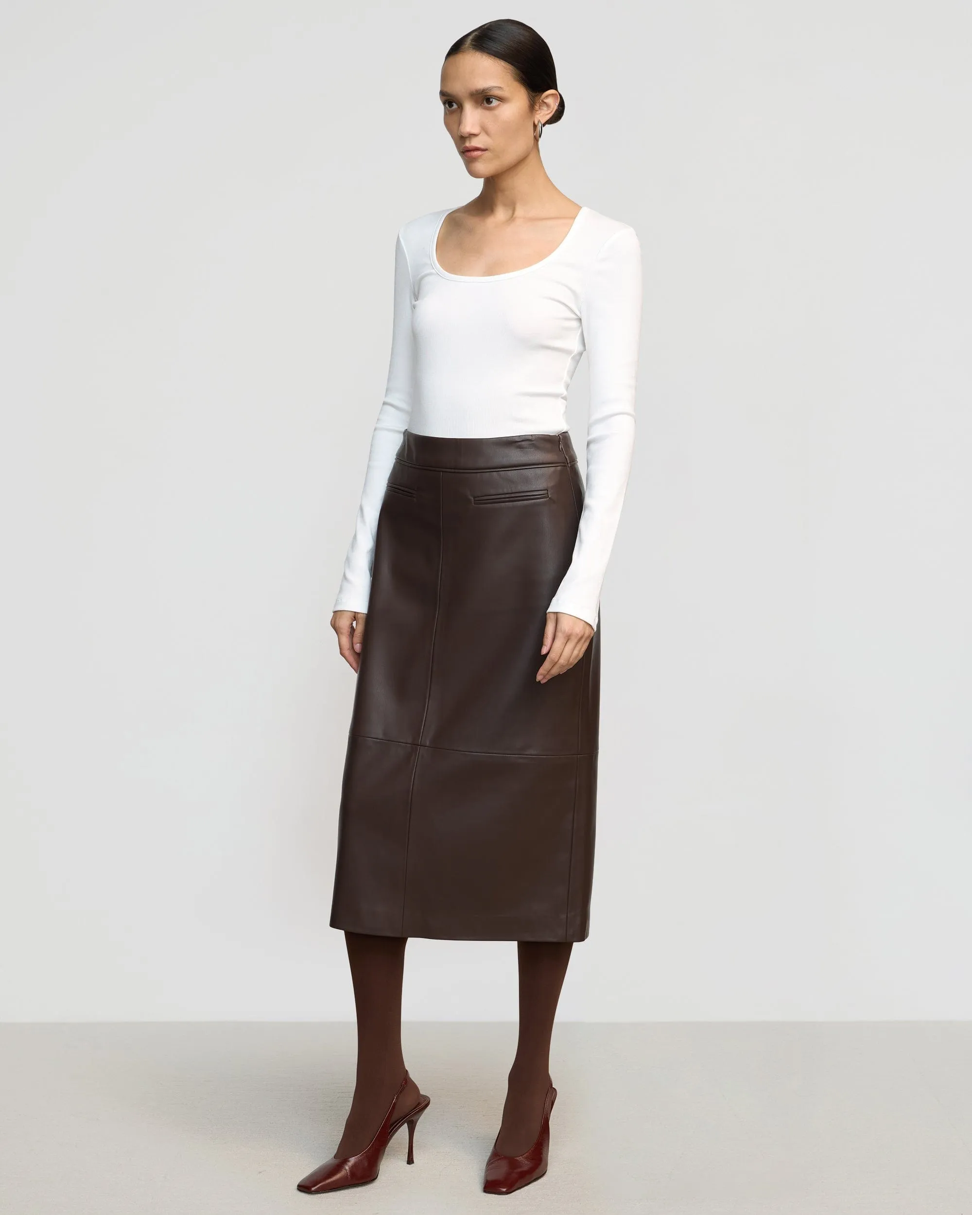 Briony Back Split-Hem Vegan Leather Skirt