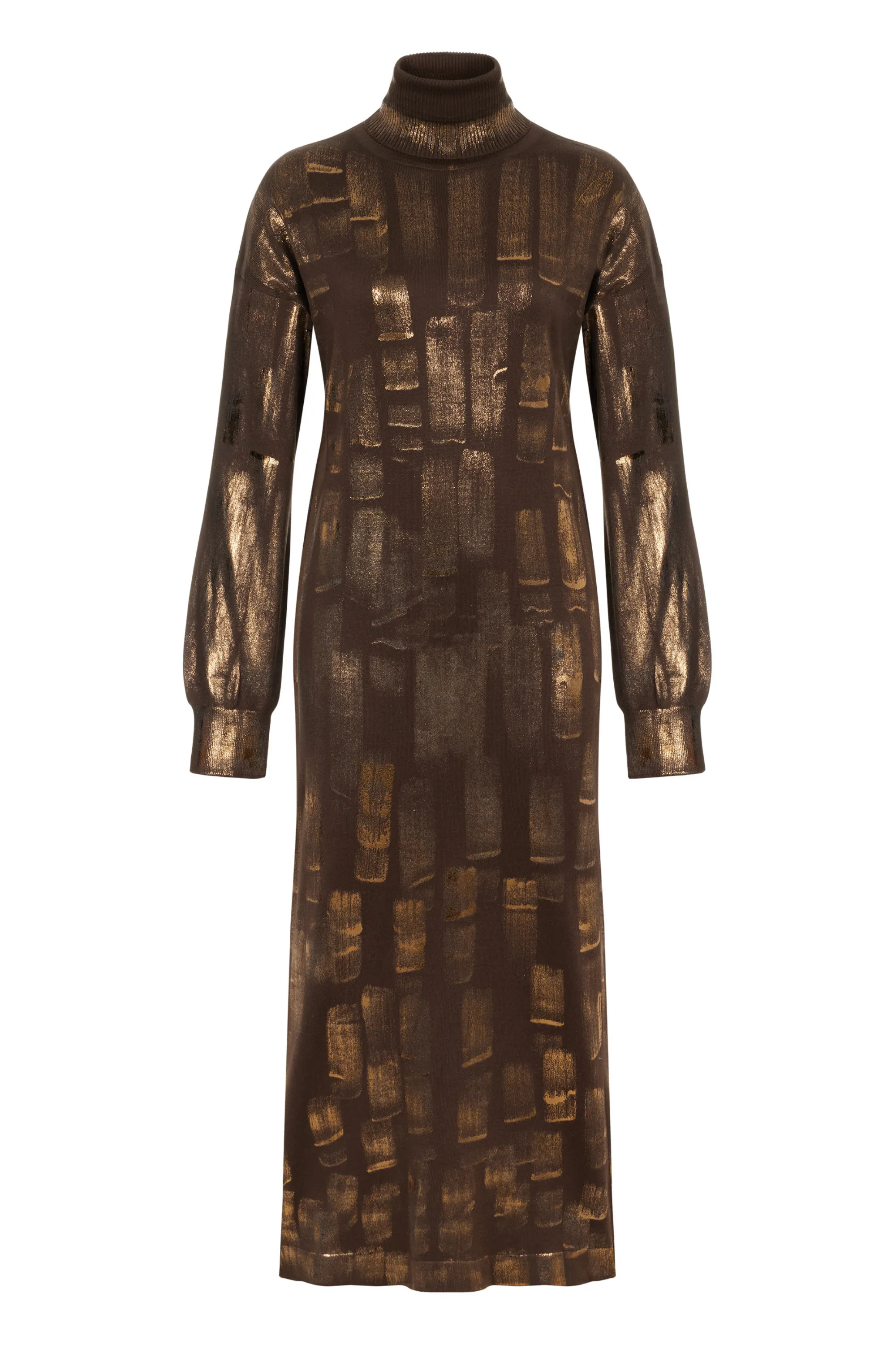 Bronze Effect Knit Midi Dress