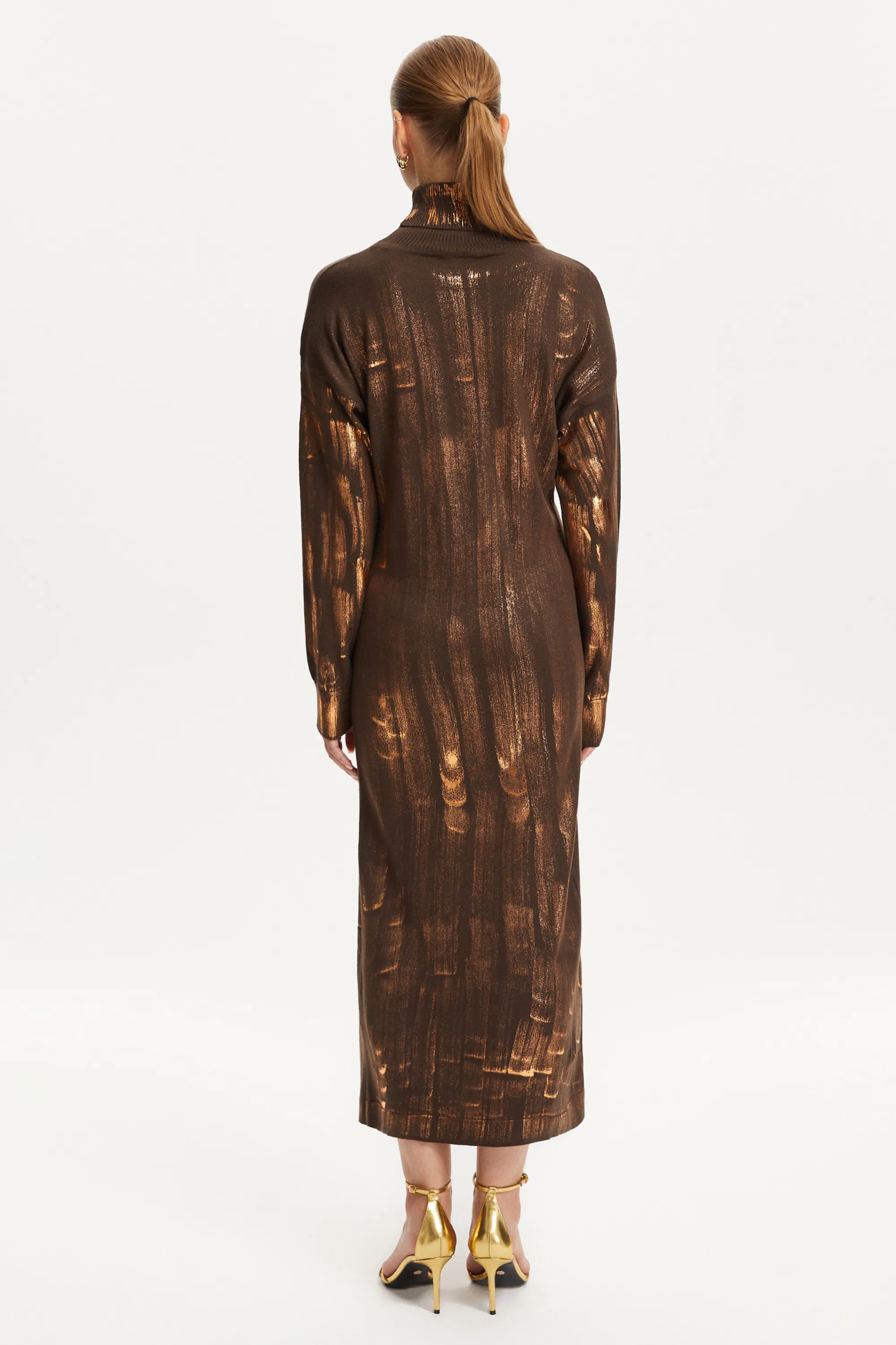 Bronze Effect Knit Midi Dress