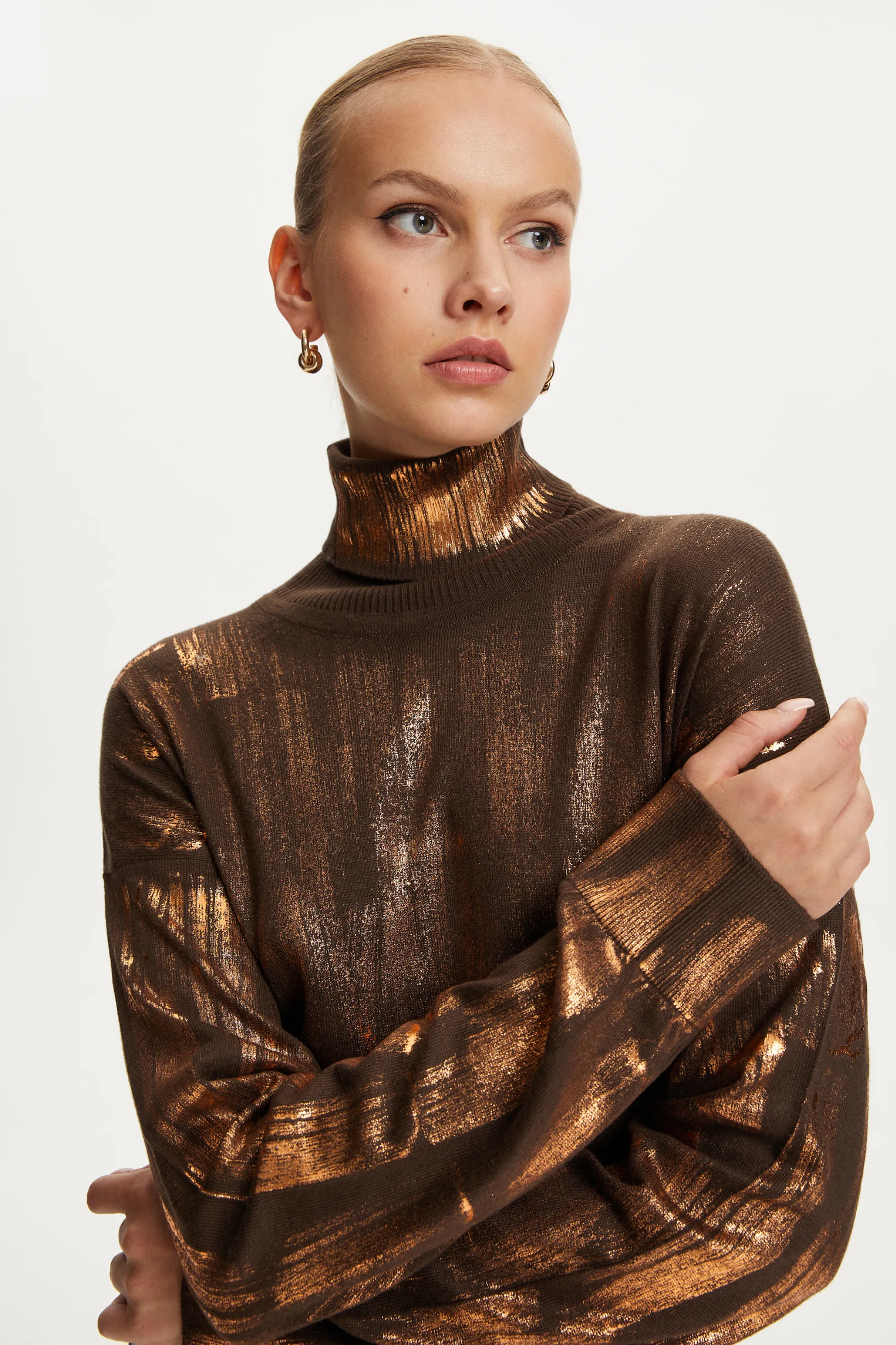 Bronze Effect Knit Midi Dress
