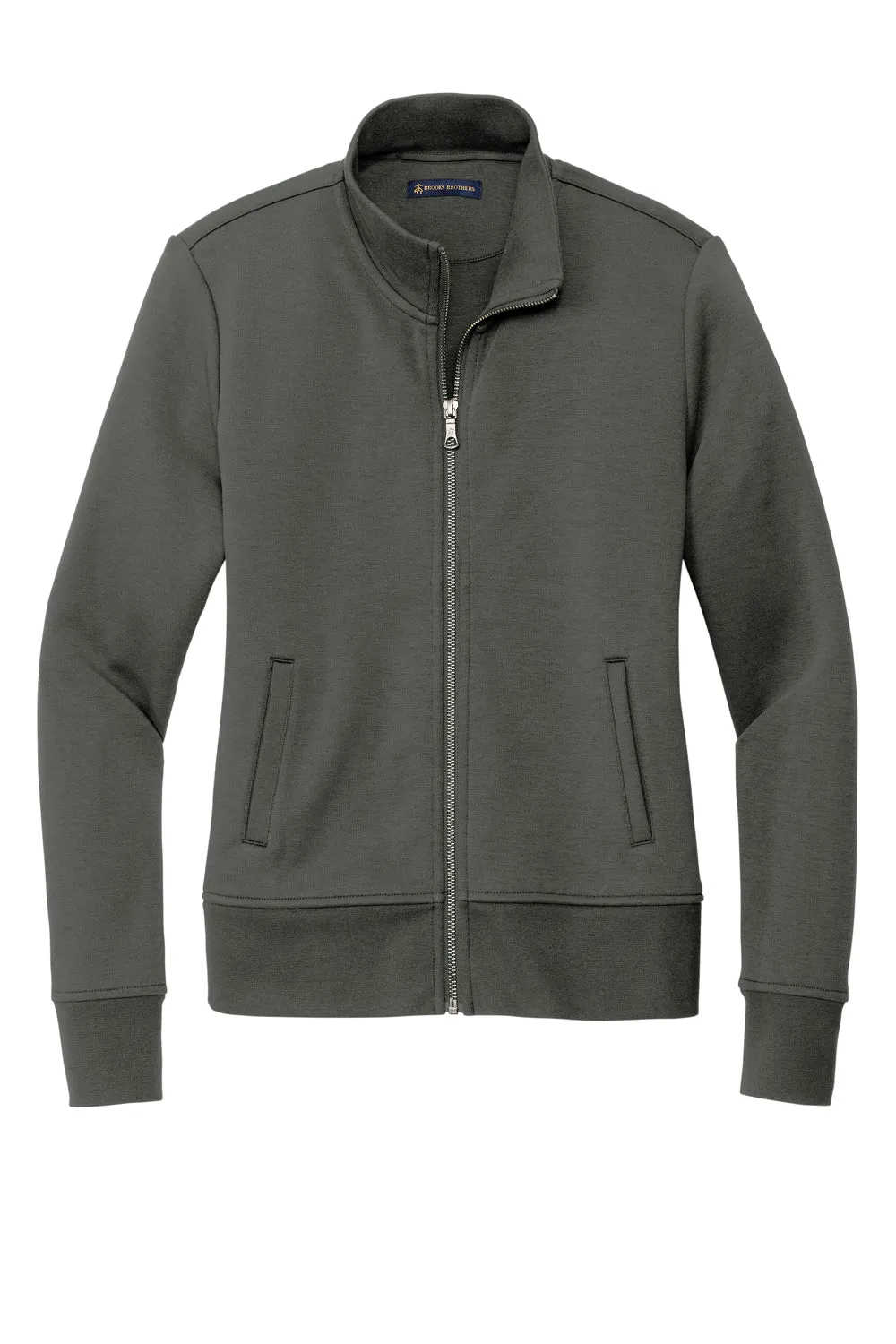 Brooks Brothers Womens Double Knit Full Zip Sweatshirt w/ Pockets - Windsor Grey