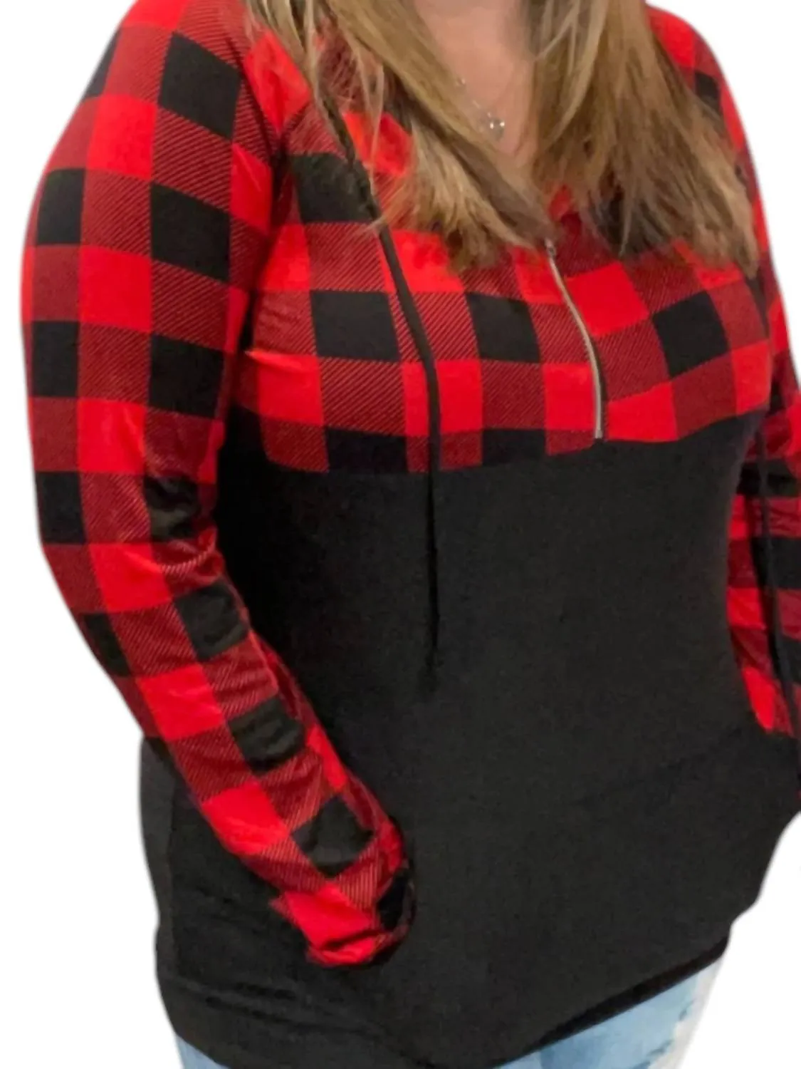 Buffalo Half Zip Hoodie In Black/red