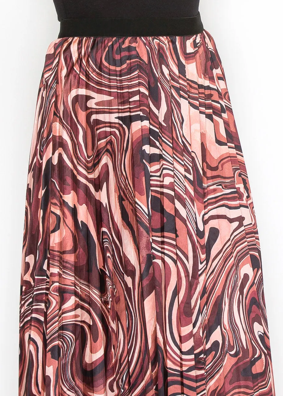 Burgundy Abstract Swirl Pleated Skirt