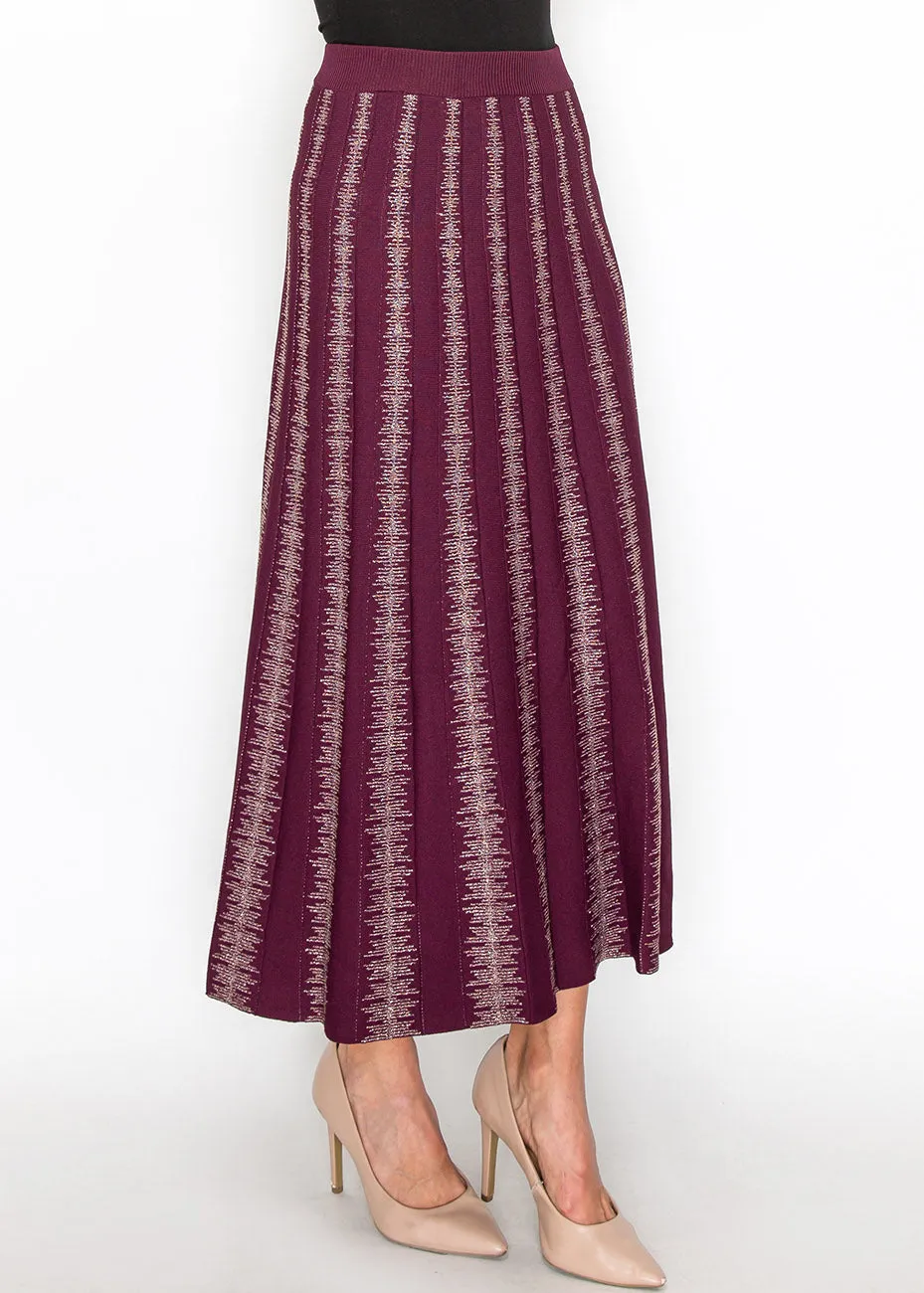 Burgundy Skirt with Metallic Stripe Details