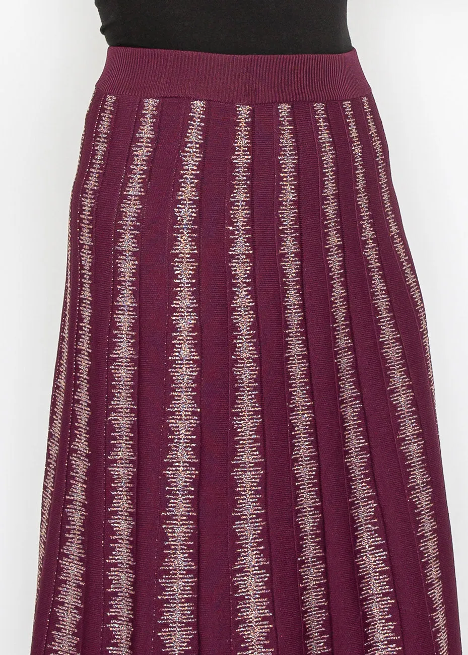 Burgundy Skirt with Metallic Stripe Details