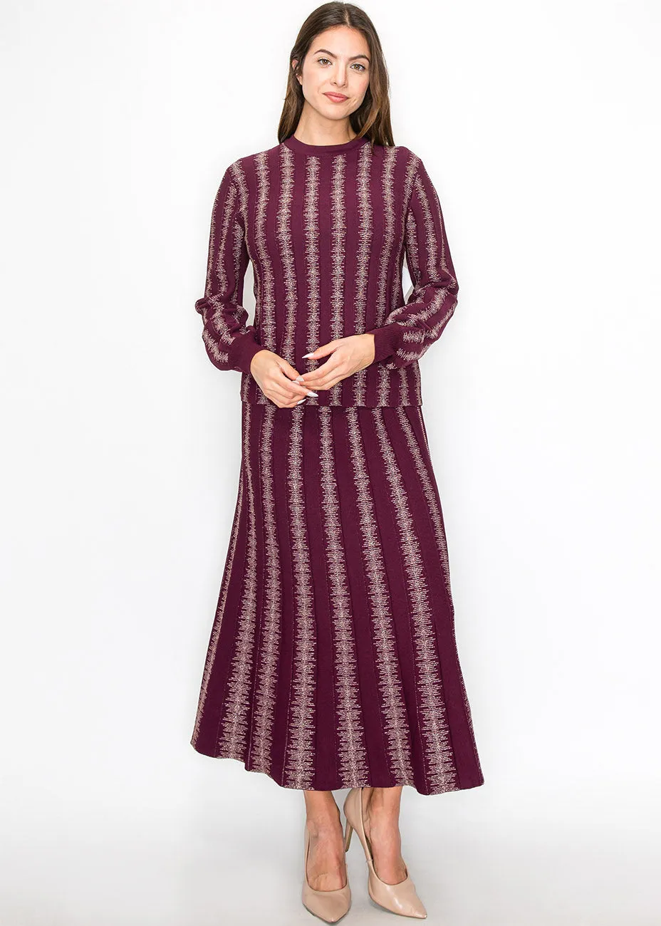 Burgundy Skirt with Metallic Stripe Details