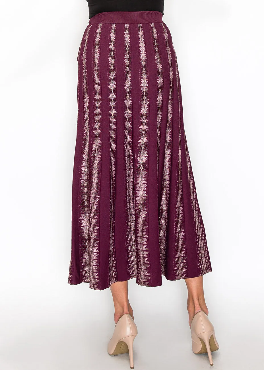 Burgundy Skirt with Metallic Stripe Details